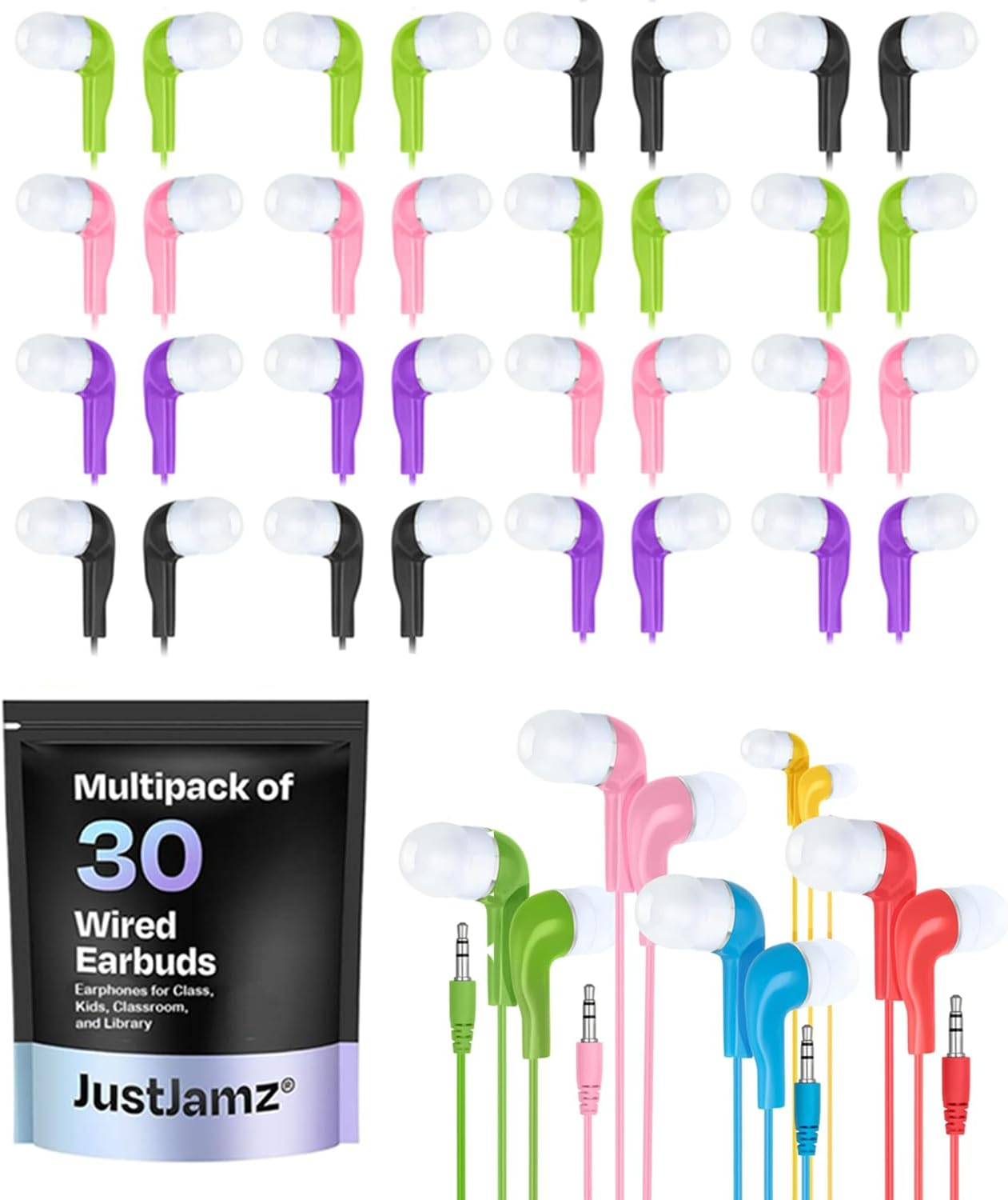 Justjamz Kidz Jelly Roll Colorful In-Ear 3.5Mm Stereo Earbud Earphones - 30 Pack image number 5