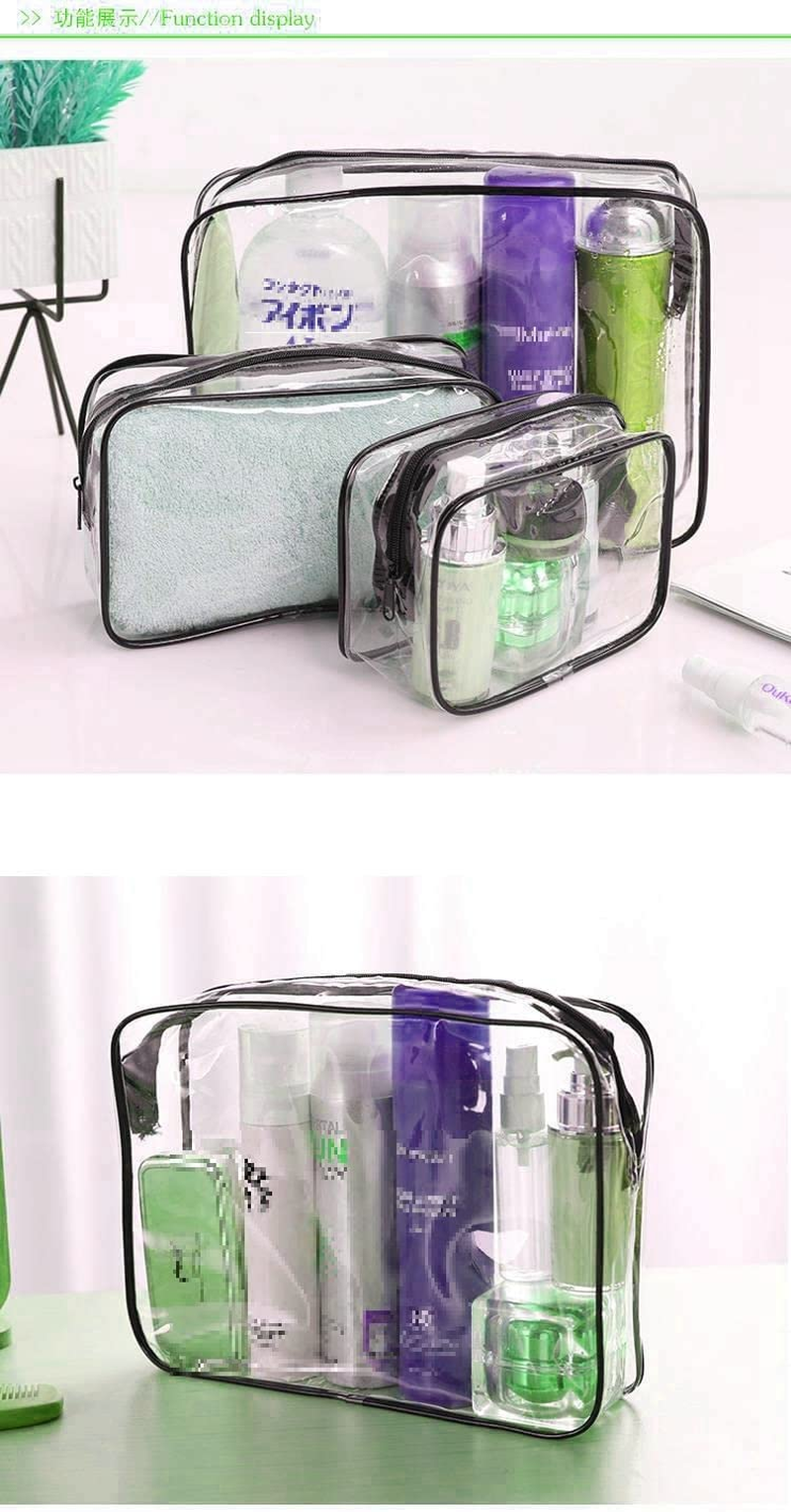 LORJE 3Pcs Portable Toiletry Bag,Travel Makeup Cosmetic Bag, Transparent Waterproof Travel Cosmetic Bag Kit,Makeup Bags for Vacation,Swimming,Bathroom (Black) image number 3