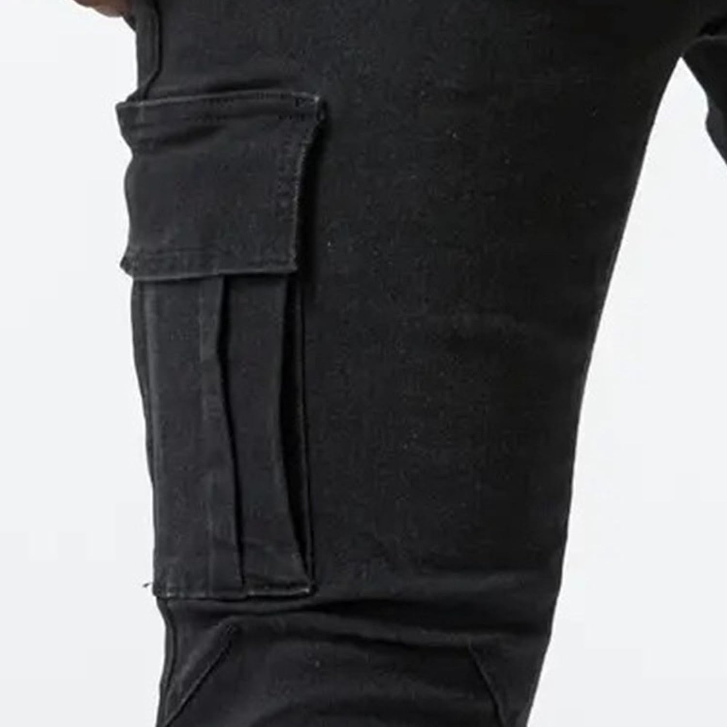 Men'S Skinny Cargo Jeans with Pocket Washed Stretch Slim Fit Denim Pants Comfort Regular-Fit Tapered Jean, Black, XL image number 5