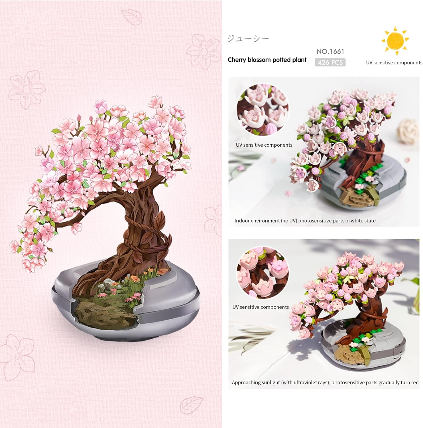 Cherry Blossom Bonsai Tree Building Set &ndash; 426Pcs Botanical Mini Model Kit, Flowers Sakura Botanical Mini Building Kit, Collection Toys Gifts