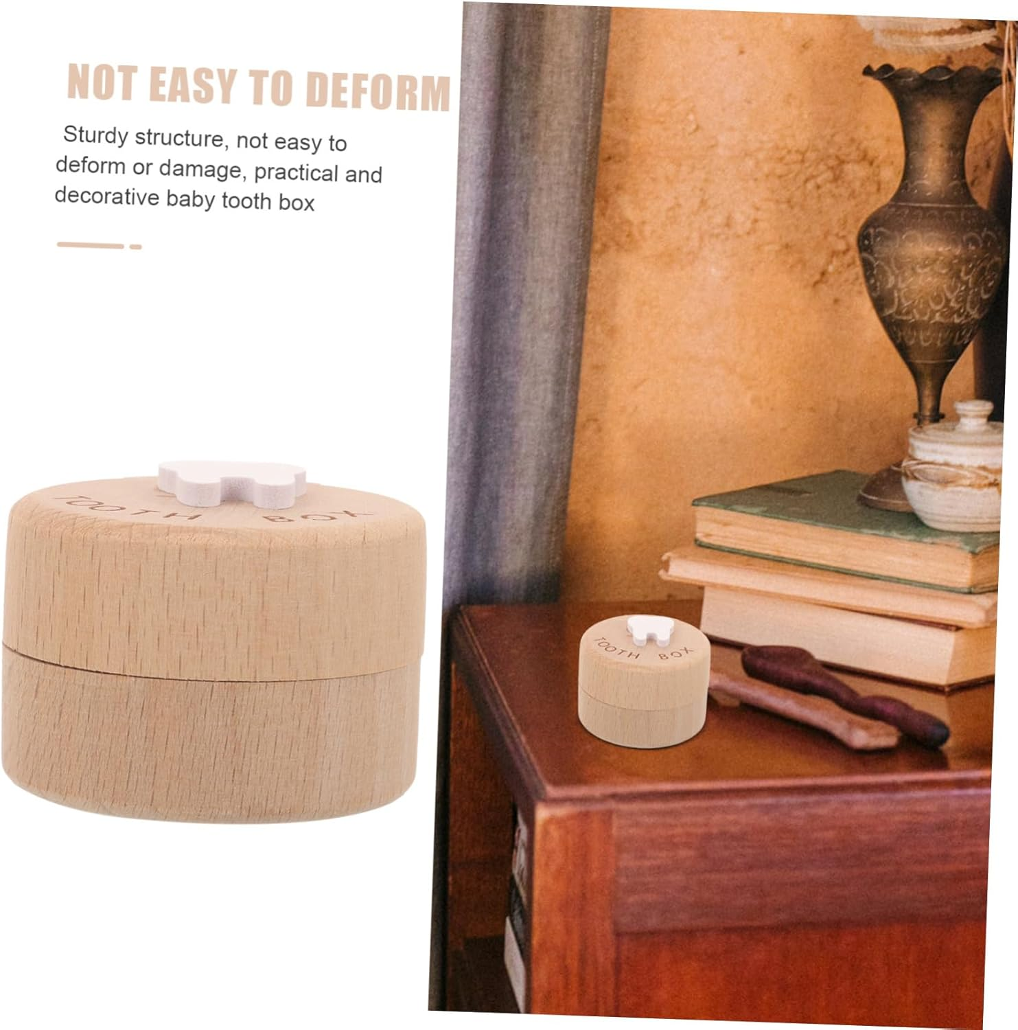 Wooden Baby Tooth Box Lid, Children Teeth Keepsake Organizer and Fetal Hair Holder, Small Natural Wood Storage Container for Boys and Girls Memory Collection image number 5