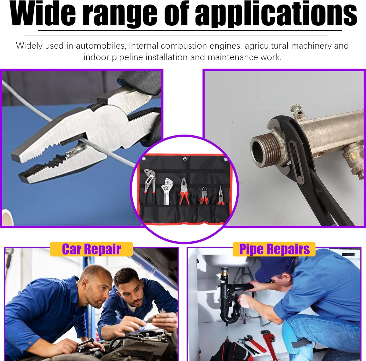 Swpeet 6Pcs Pliers Set with Storage Pouch Assortment Kit, Including Tongue and Groove Plier, Water Pump Pliers, Long Nose, Diagonal Cutting, Locking Pliers, Adjustable Wrench and Linesman Pliers image number 6