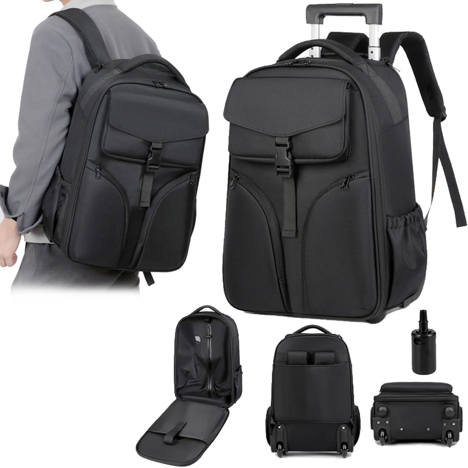 30L Travel Backpack with Wheels, Vacuum Compression Large Travel Laptop Backpack with 15.6 Inch Laptop Compartment & Air Pump for Men Women Adults image number 1