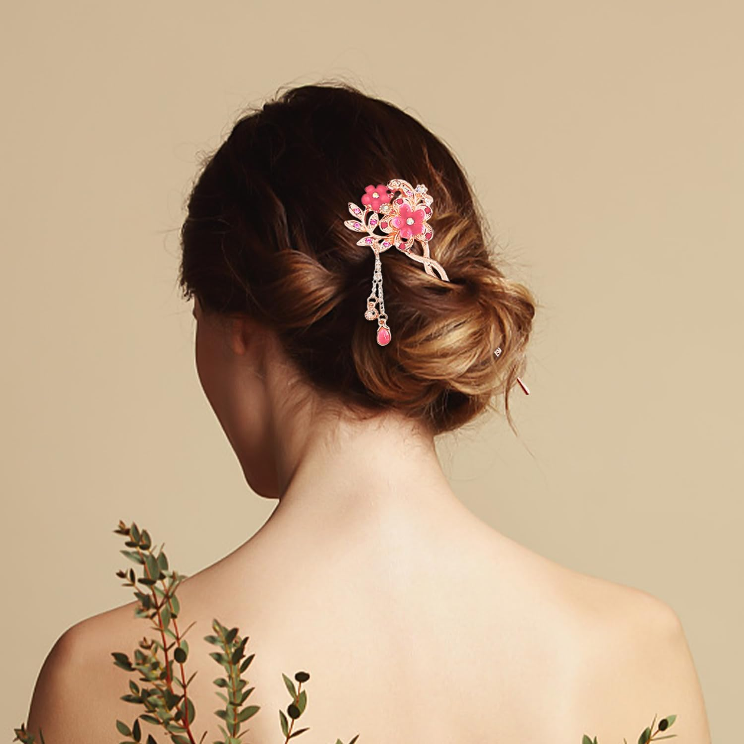 1 Piece Pink Flower Hairpin Retro Hair Accessories Rhinestone Hair Accessories Hairdressing Decoration Women Hair Accessories for Women