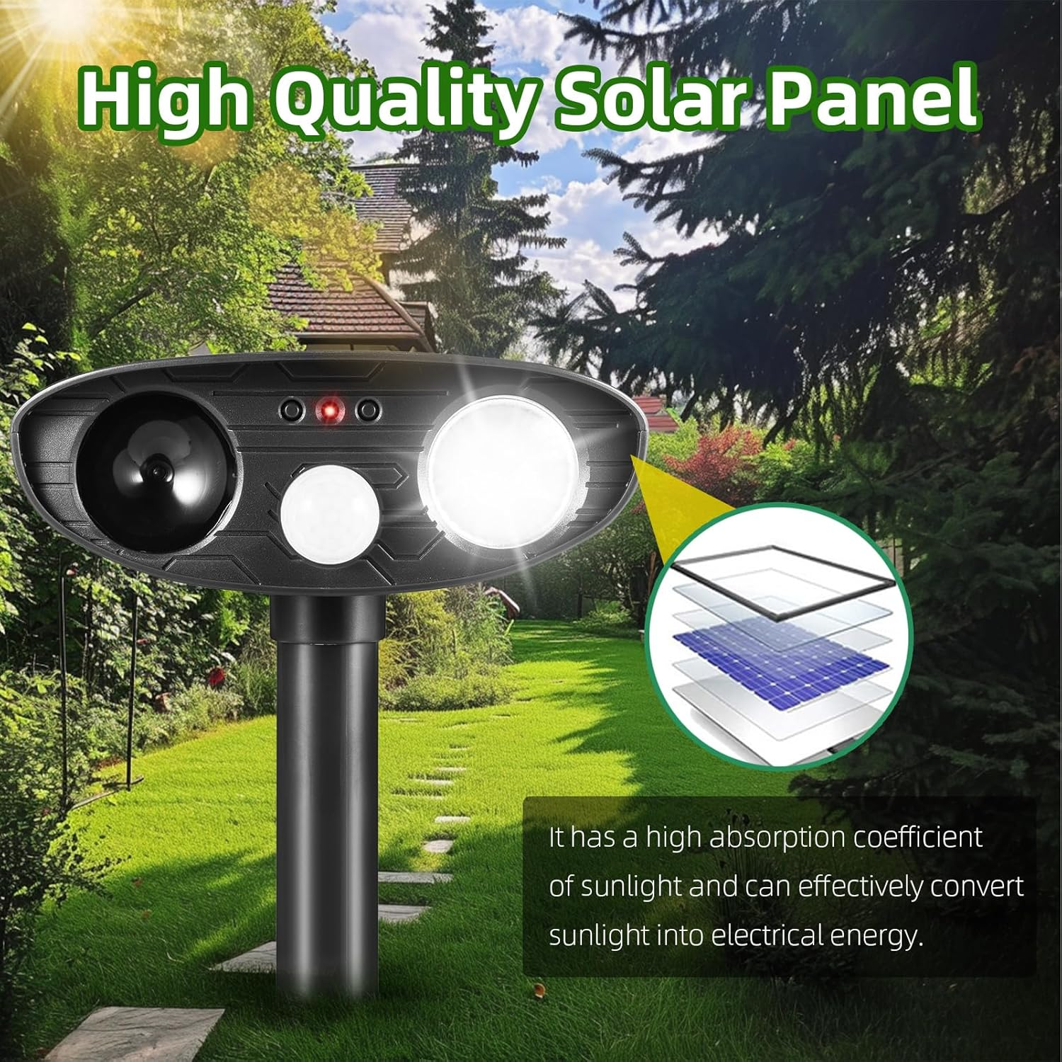 2024 Ultrasonic Animal Repellent Outdoor Solar Animal Repeller with Motion Sensor&Led Strobe Light Cat Deterrent Outdoor Deer Repellent Device to Scare Squirrel Raccoon Skunk Repellent for Yard(Black) image number 2