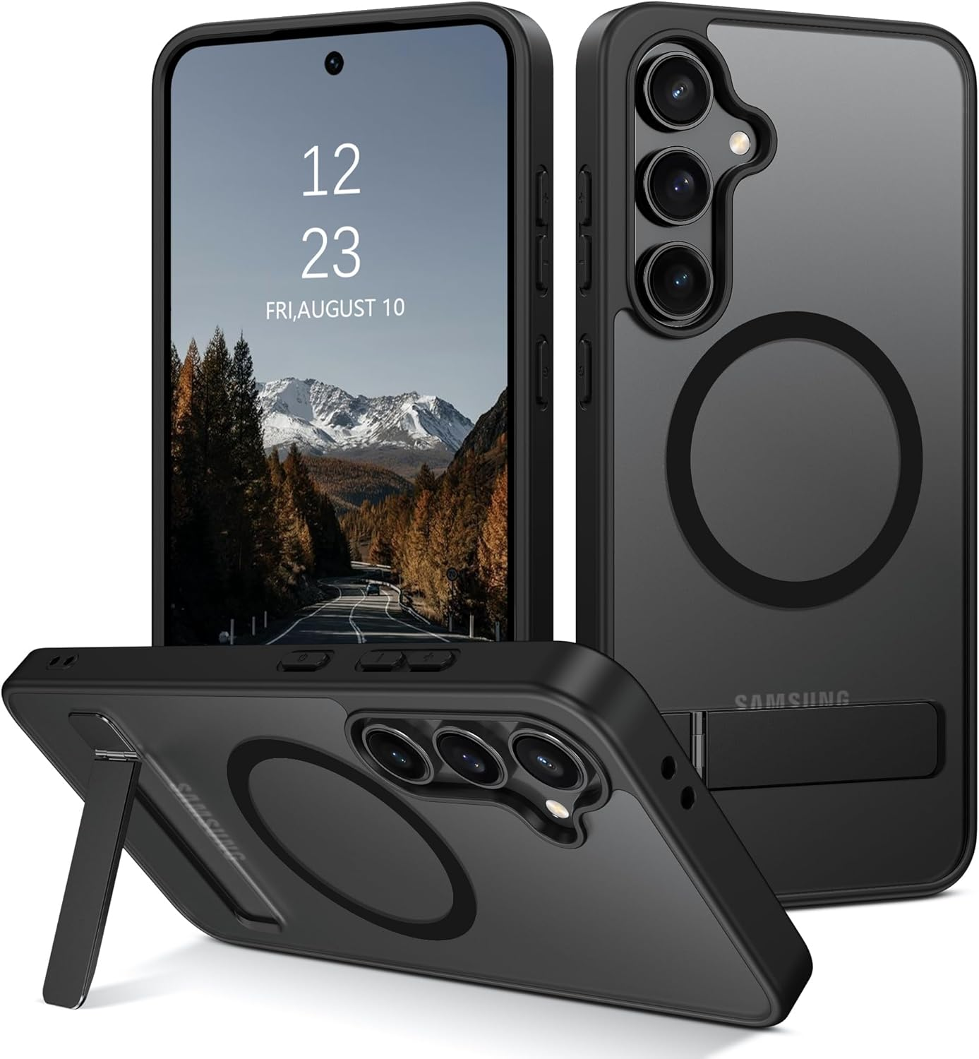 VENINGO Samsung Galaxy S24 FE 5G Case, Magnetic Cover with Invisible Kickstand, Compatible with Magsafe Slim Fit Anti-Scratch Military Grade Drop Protection Matte Translucent Hybrid Shockproof, Black image number 2