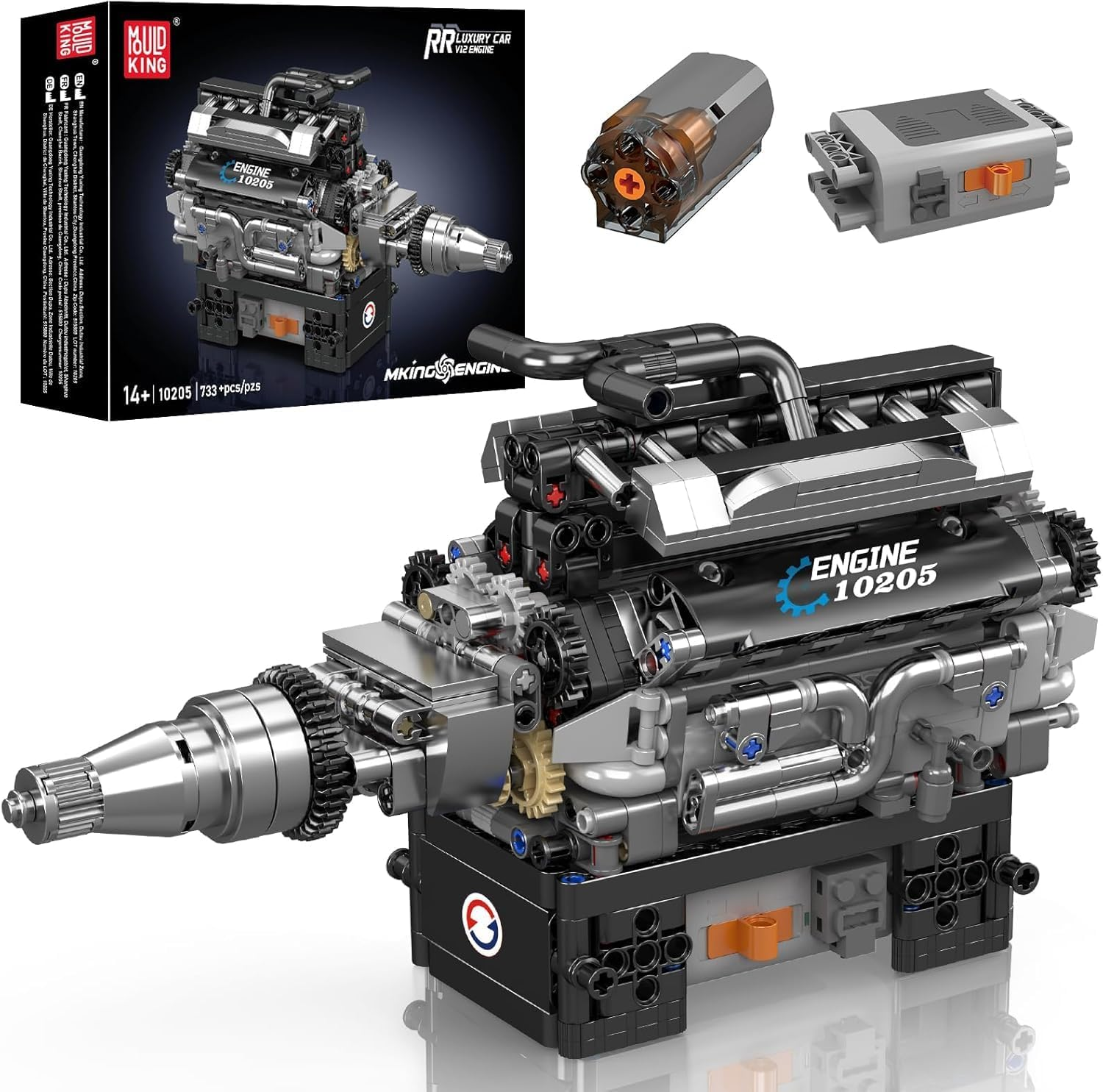 Mould King 10204 V8 Engine Building Blocks Sets, V8 Engine Model Kit That Run, Build Your Own STEM Model Mini Engine, 8-Cylinder FE Car Engine Building Engineering Toys for Kids/Adults(750+Pcs)