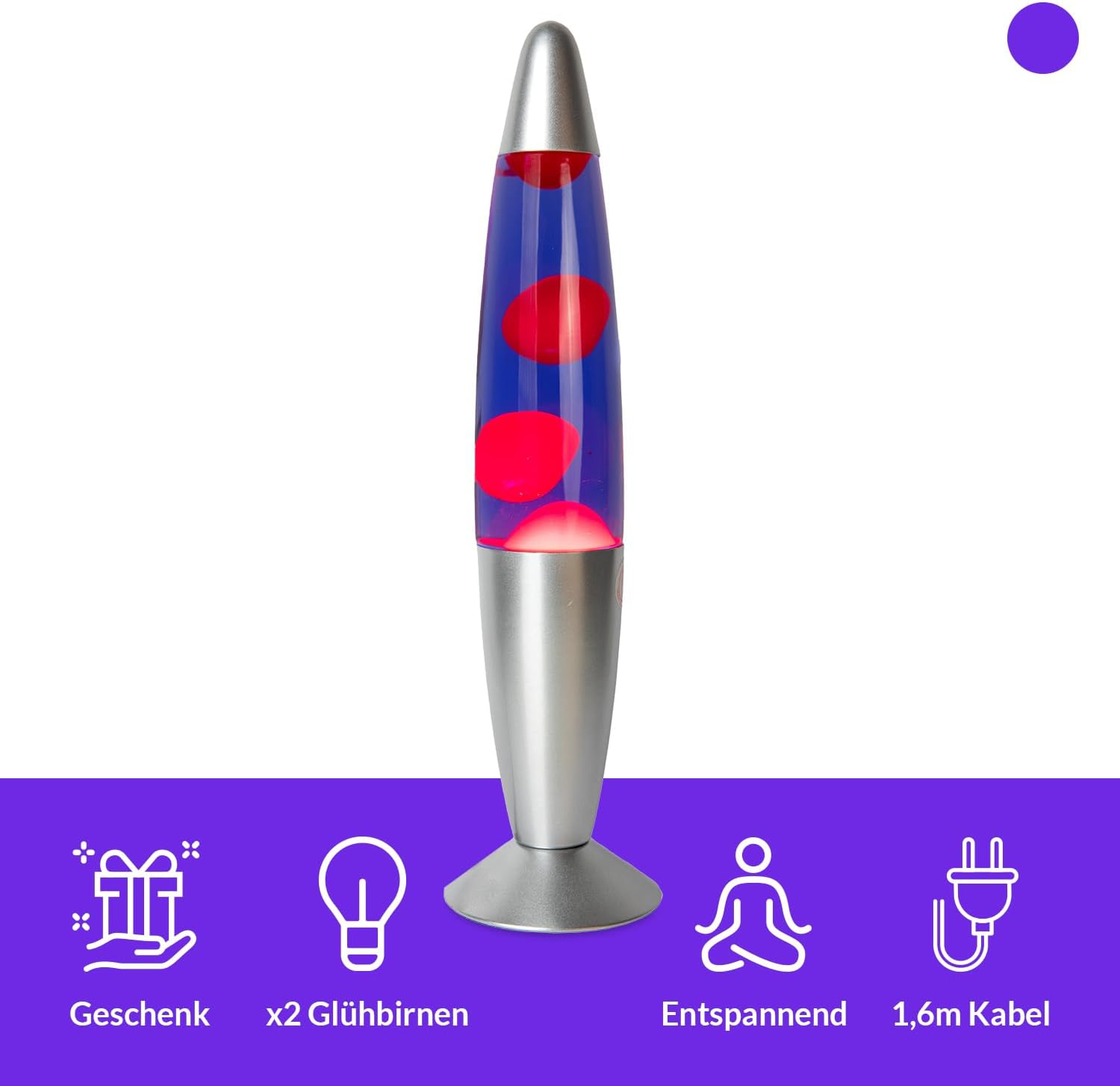 Fisura GIFTMARKET - Red and Purple Lava Lamp. Bedside Lamp with 2 Lights Included. Nice Teen Gift Retro Lamp 34 X 8.5 Cm. image number 4
