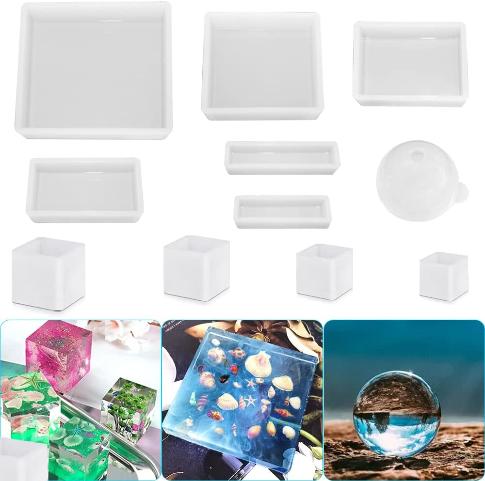 11 Pcs Resin Molds, Finegood Square Silicone Molds for Epoxy Resin Ball Epoxy Resin Molds DIY Cube Box Resin Casting Molds for Jewelry Soap Dried Flower Specimen image number 6