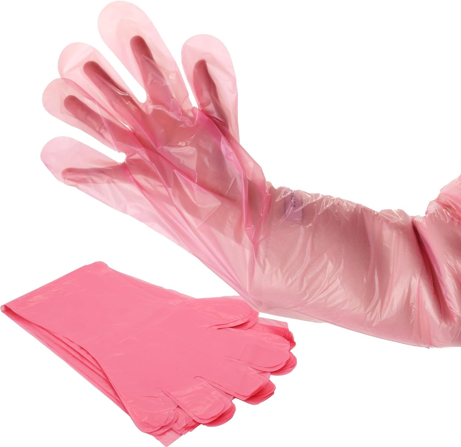 Disposable Rear Livestock Gloves Long, Clear Plastic Glove, Cleaning Protection plus Long Glove, Home Kitchen Factory Farm Work, Animal Inspection Long Arm Gloves (50 Sets ）