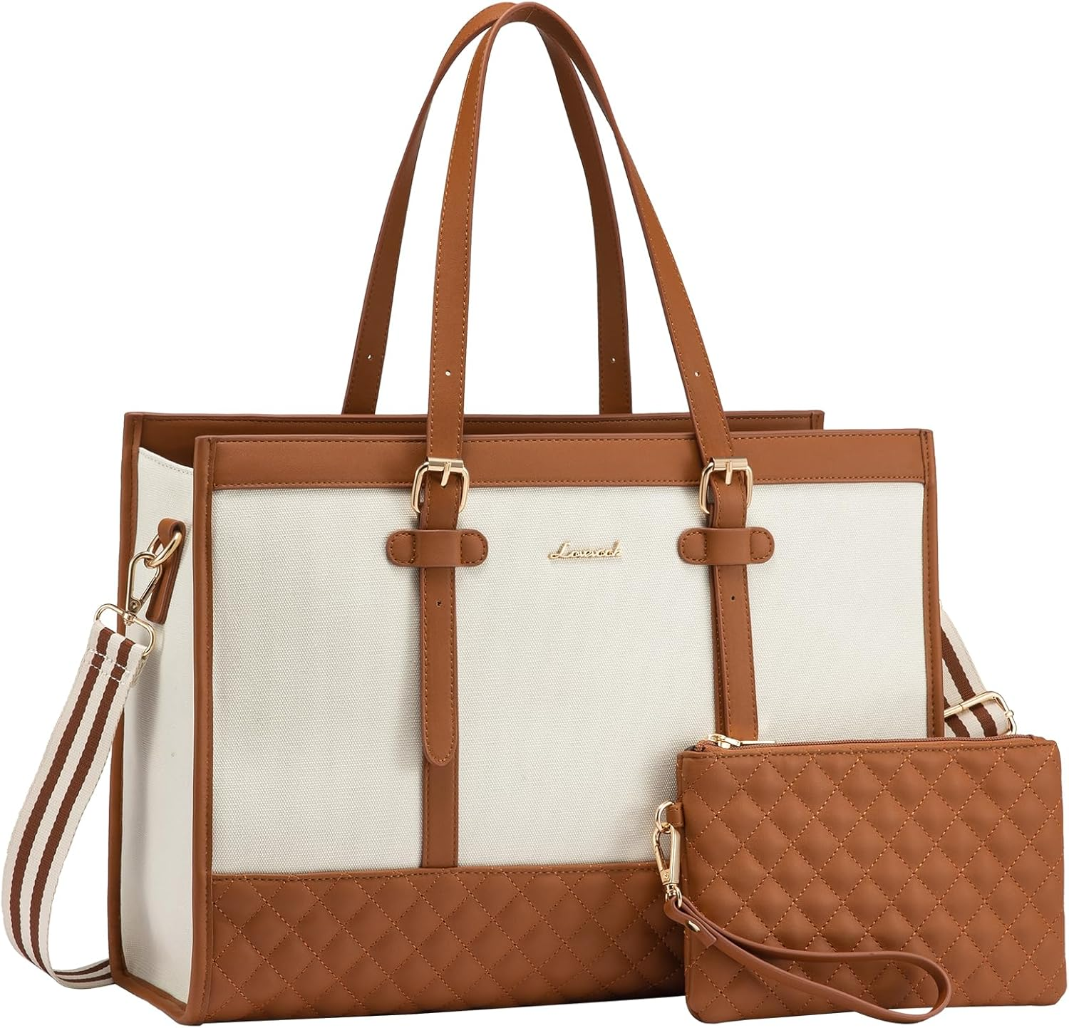 LOVEVOOK Laptop Bag for Women 15.6 Inch Canvas Laptop Tote Bag, Large Capacity Work Bag with Clutch Purse, Computer Bag Office Business Briefcase, Casual Handbag for Travel College Teacher School