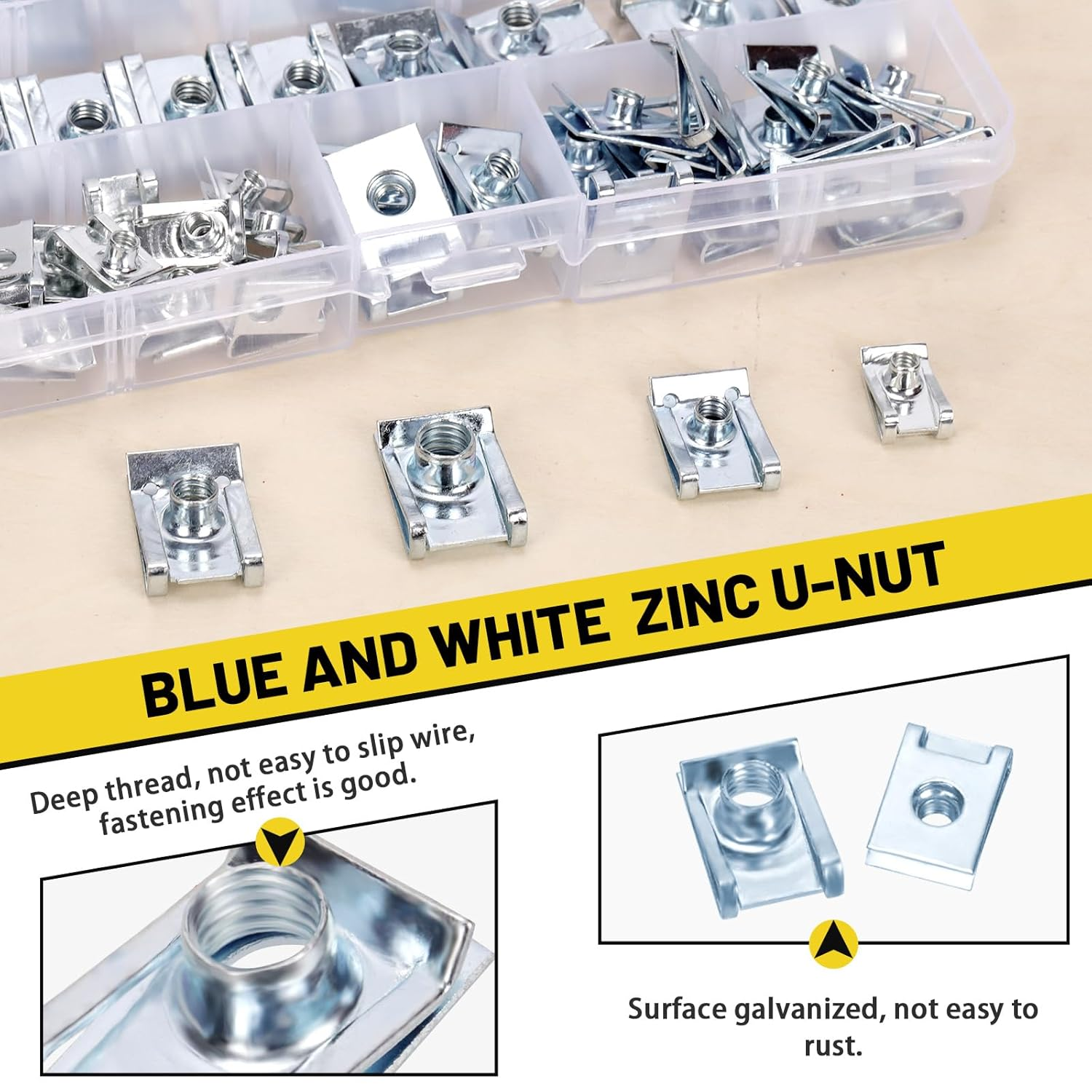 60Pcs M4 M5 M6 M8 Auto Car U-Clip, Automotive U Nut Clips U-Style Clip-On Nuts U Fastener Clips U Clip Nuts for Engine Fender Bumper Dash Door Panel Interior, Carbon Steel Zinc-Plated image number 5