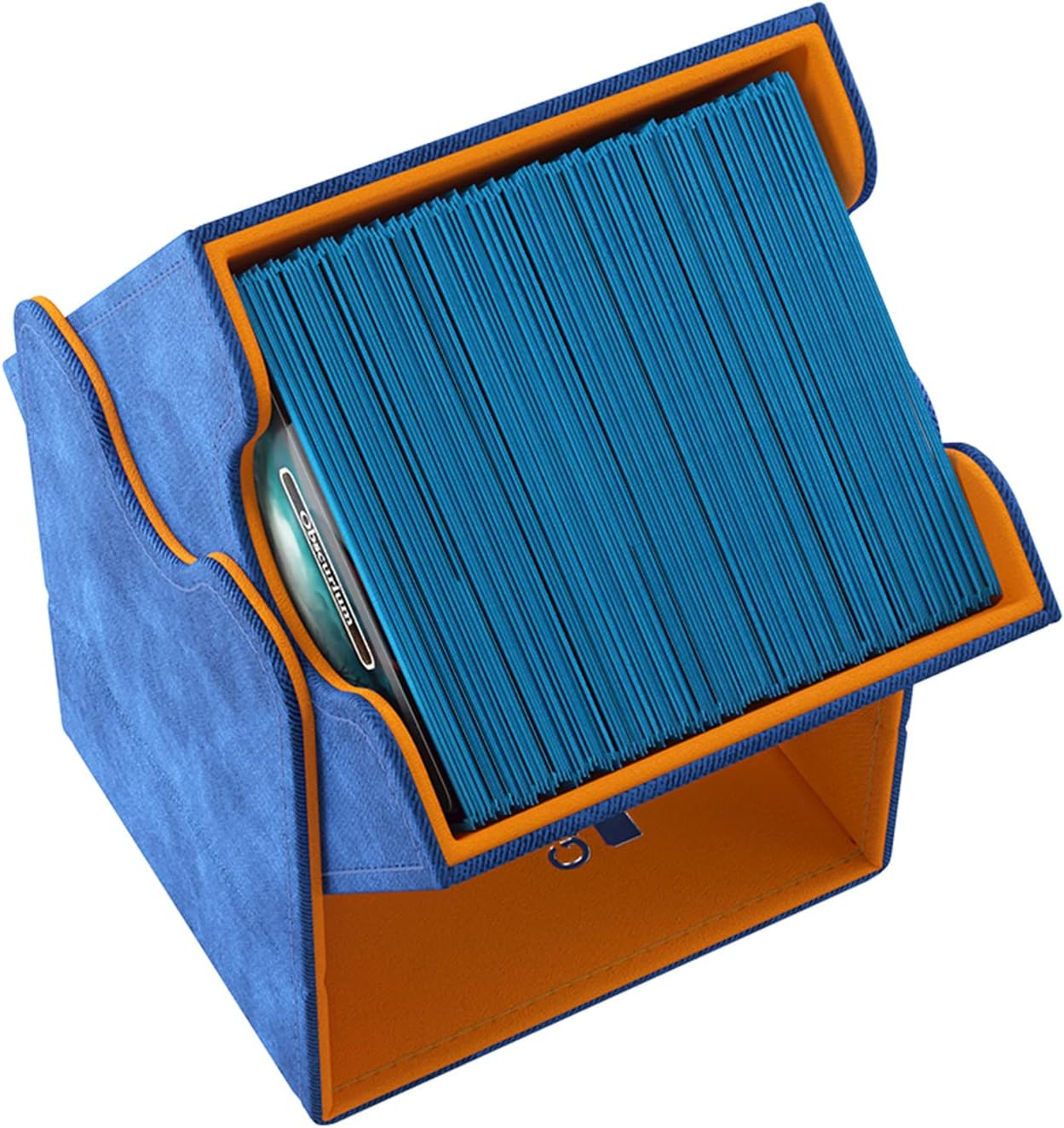 Gamegenic Squire 100+ XL Convertible Deck Box EXCLUSIVE LINE | Card Storage Box | Removable Cover Clips | Holds 100 Double-Sleeved Cards in Extra Thick Inner Card Sleeves | Blue/Orange Color | Made By