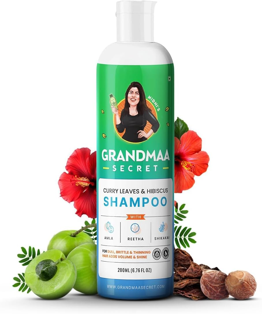 NIDHI&rsquo;S GRANDMAA SECRET Herbal Shampoo for Hair Fall | Natural Shampoo for Dandruff with Curry Leaves & Hibiscus | for Frizzy & Damaged Hair | for Men and Women | Paraben & Sulphate Free | 200Ml image number 3