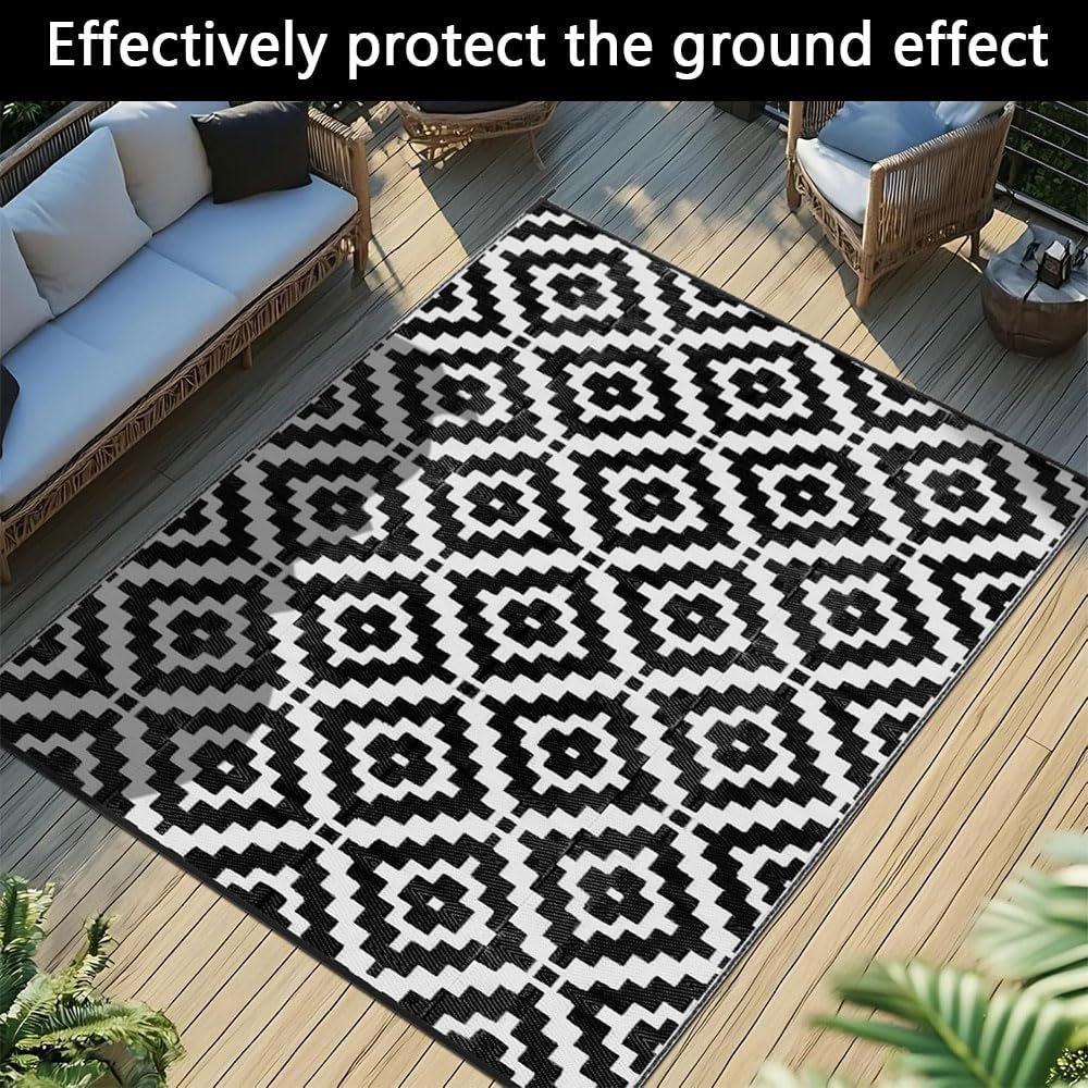 Reversible Outdoor Rug &ndash; Large Polyester Plastic Straw Patio Mat for RV, Camping, Porch, Deck, Balcony, Pool, Backyard, Picnic, Beach