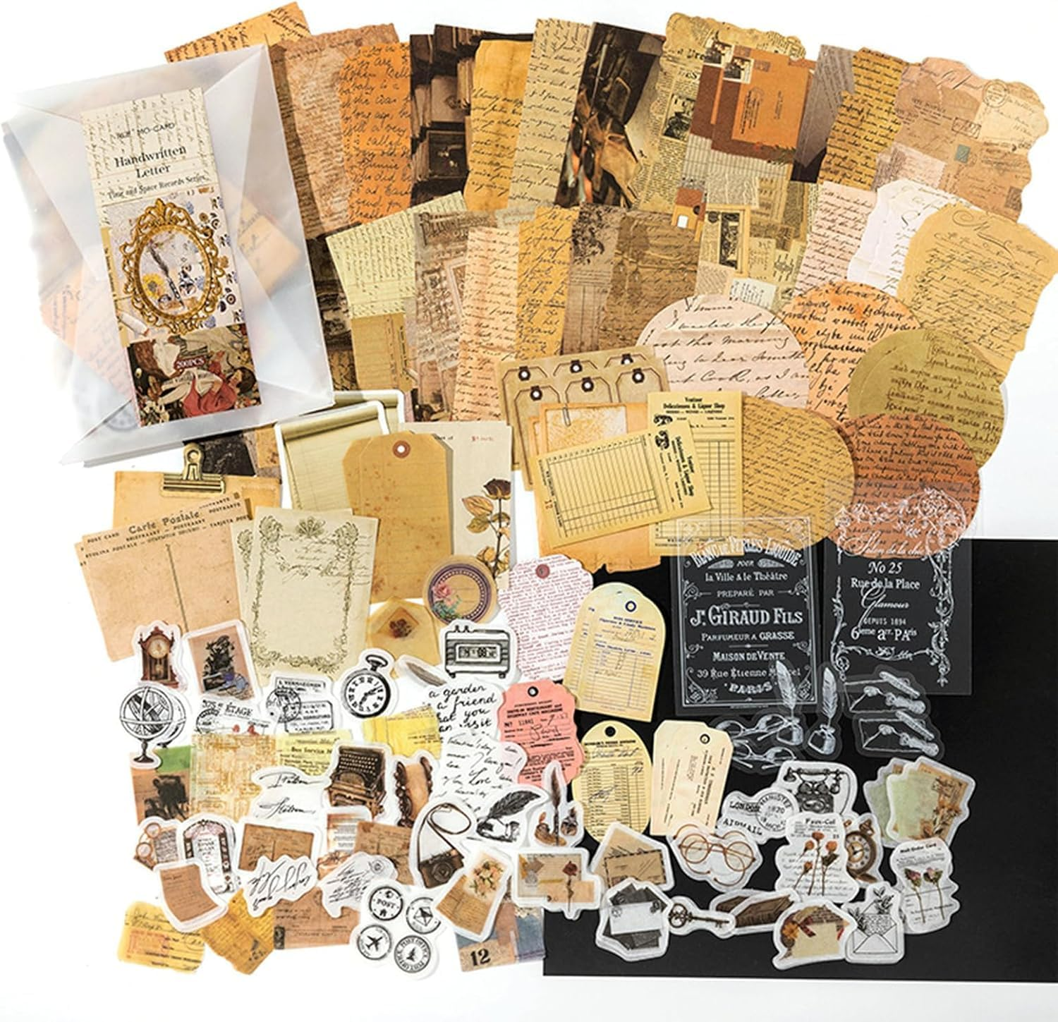 YSHIGUING 200Pcs Vintage Scrapbooking Stickers Pack Scrapbook Paper Accessories Journaling Supplies Stickers Kit Scrapbooking Deco Stickers for Journal DIY Craft Letters Card Making (Letter Series) image number 5