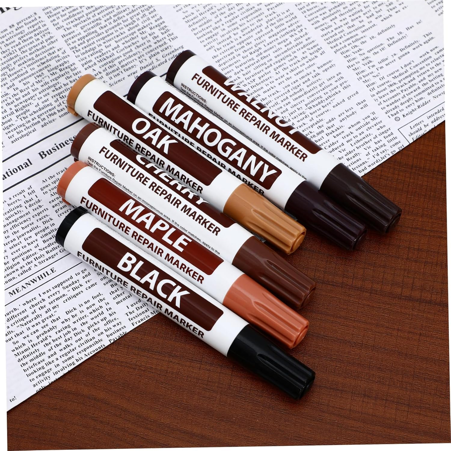 PACKOVE 6Pcs Wooden Furniture Touch up Markers Repair Pens for Scratches Stains Floors Tables Desks Bedposts