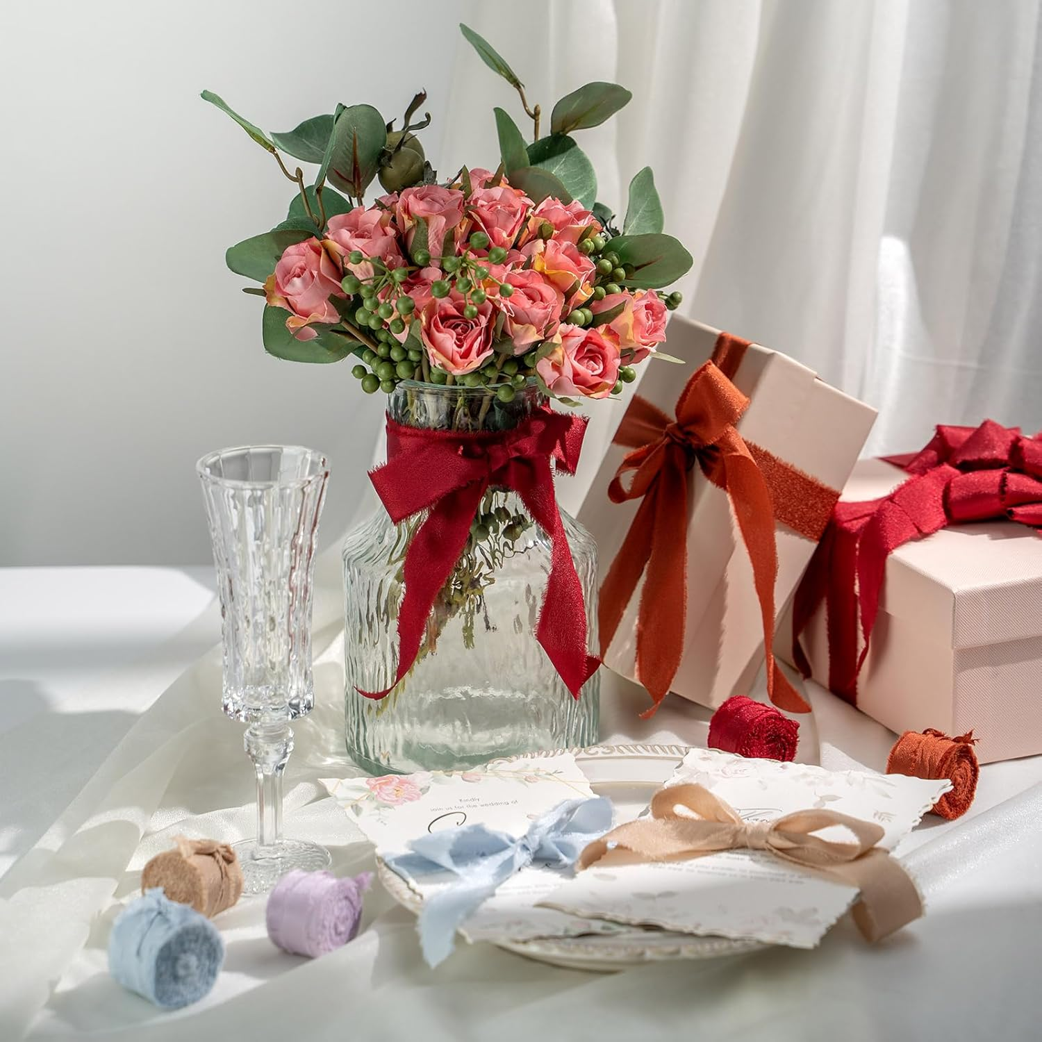 Gift Ribbon Grosgrain Chiffon Ribbon Bow Ribbons Wide Decoration Ribbons for Wedding Valentine'S Day Birthday Gift 3 Rolls 1 Inch X 7 Yd Light Grey image number 4