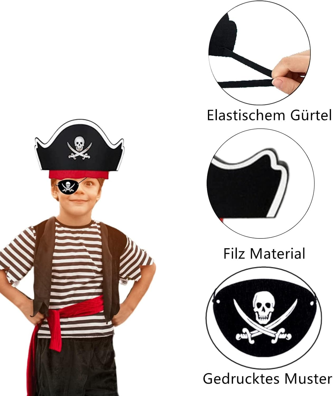 10 Pieces Pirate Hat + 10 Pieces Eye Patch, Felt Pirate Captain Hat Skull Accessory Set for Children'S Birthday Party Christmas image number 3