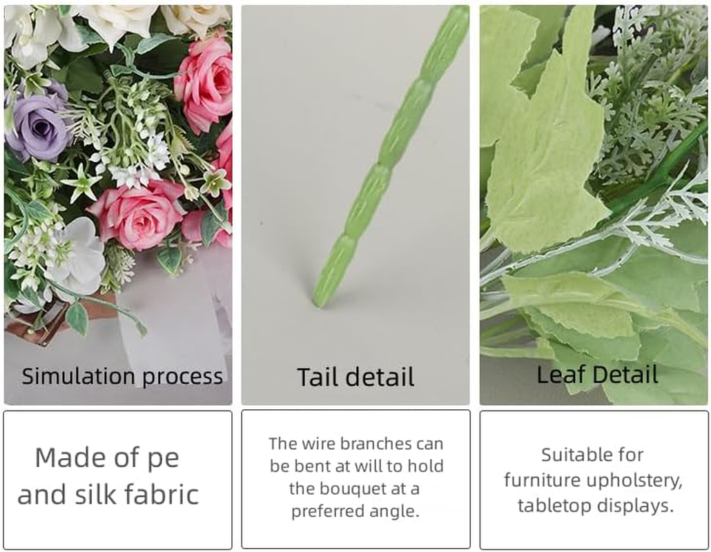 AU010-3 3 Bundles Artificial Plants with Rose Flowers, Plastic Material Faux Greenery for Home Bedroom Office Indoor Outdoor D&eacute;cor,30Cm(11.8") image number 6