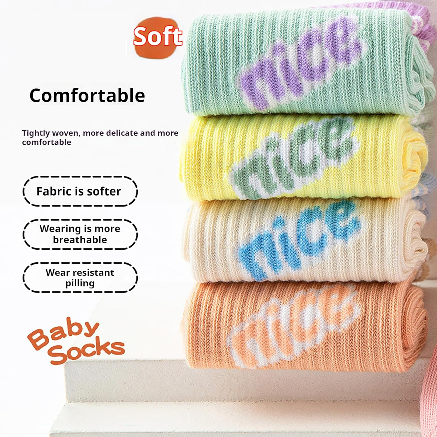 Zzxlw Girls' Socks Colourful Knitted Athletic Fashion White Double Stripes Socks 10 Pairs Soft & Elastic for Children Dopamine Colour Block Design 3-12 Years image number 4