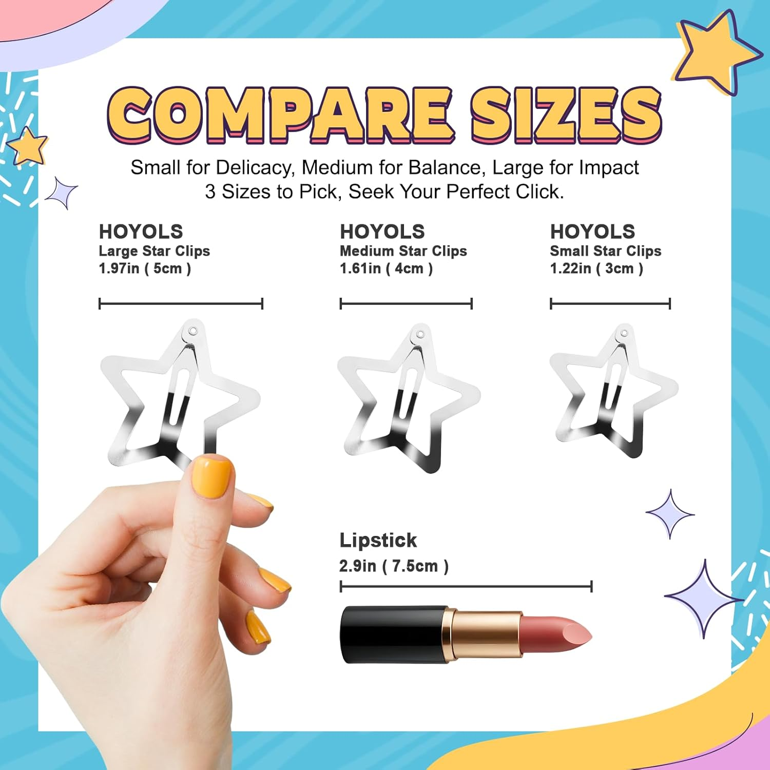 HOYOLS 55Pcs Silver Star Hair Clips, Y2K Mini Metal Barrettes for Women Girls Teens, Non-Slip Fashion Accessories for Bangs Braids Styling (Mixed Sizes) image number 2