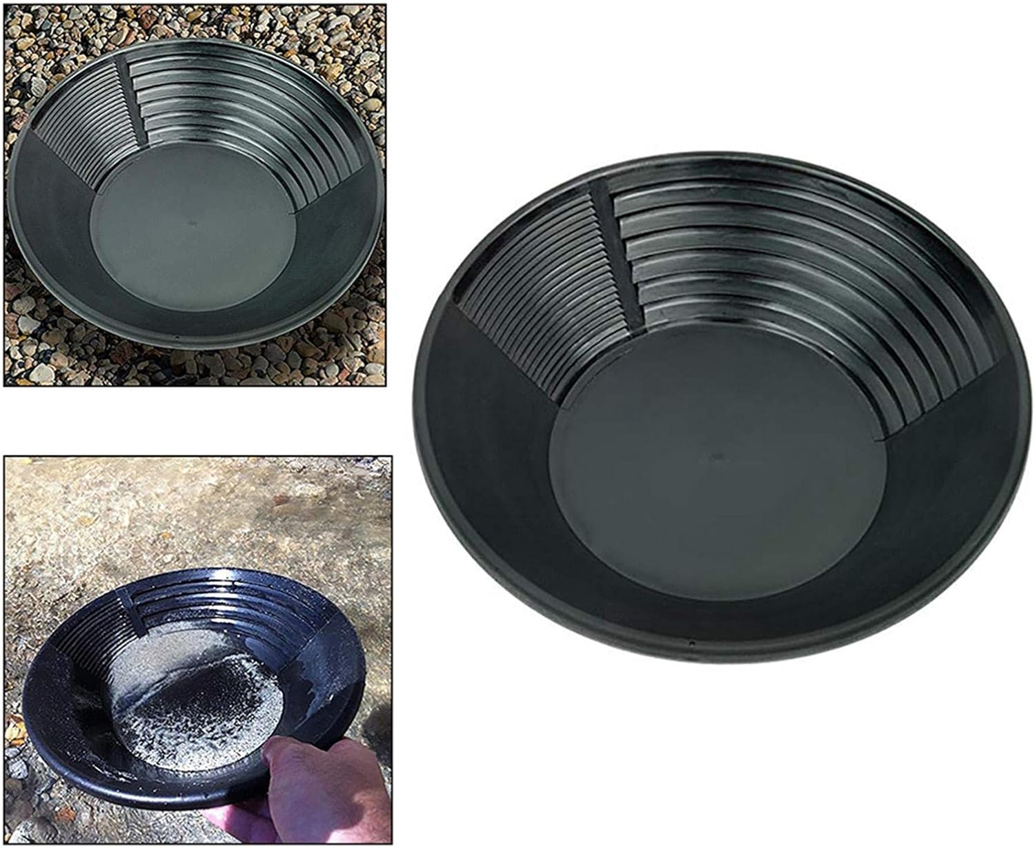 Prettyia 15Inch Plastic Gold Pan with Two Riffles for Nugget Mining Prospecting Creek River Panning - Black