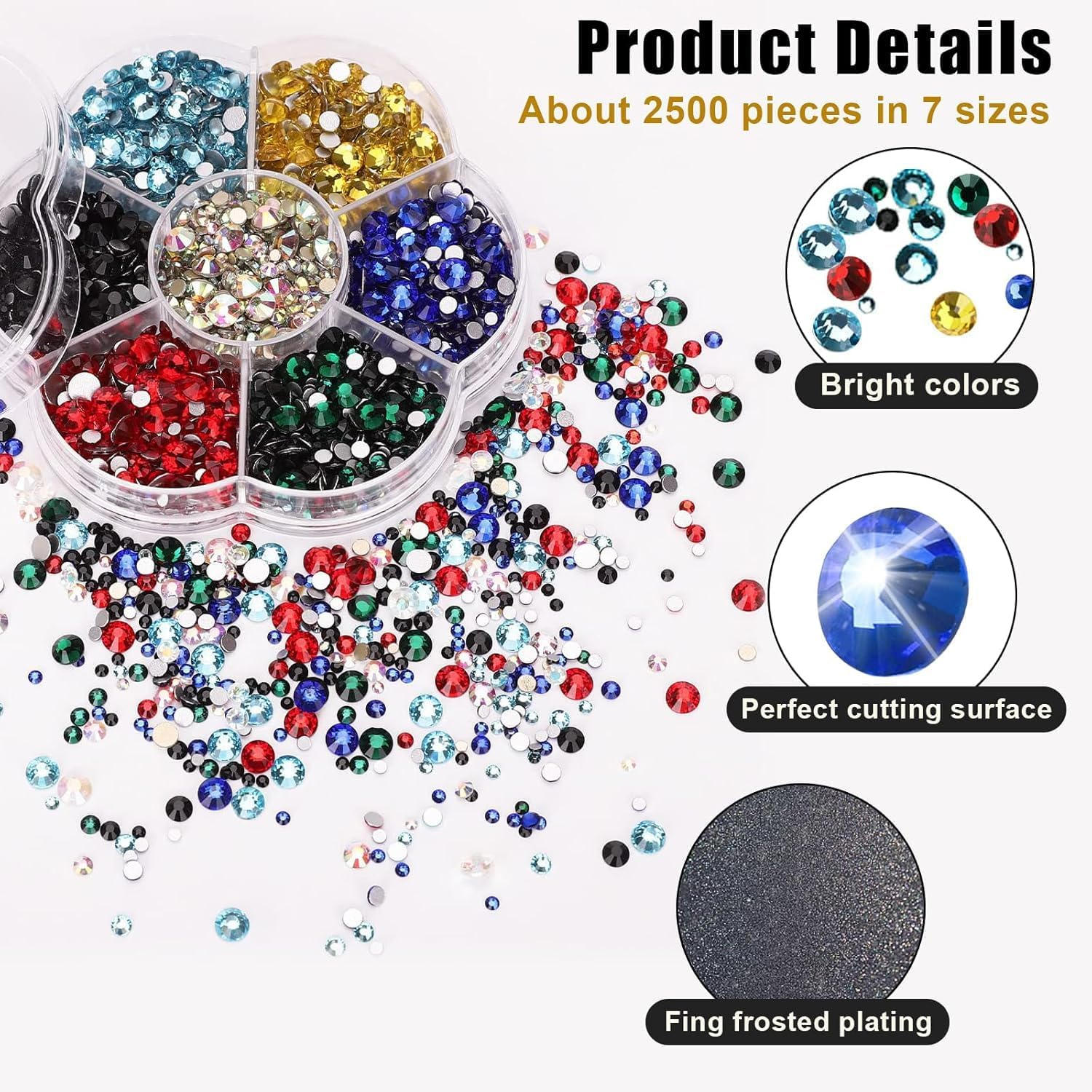 JAONLD Hotfix Rhinestone Flatback 7 Sizes round Glass Facial Gems 1.5Mm-4.8Mm Nail Crystal Rhinestone Bedazzling Tool for Clothes DIY Decoration Manicure Art Crafts (Mixed) image number 1