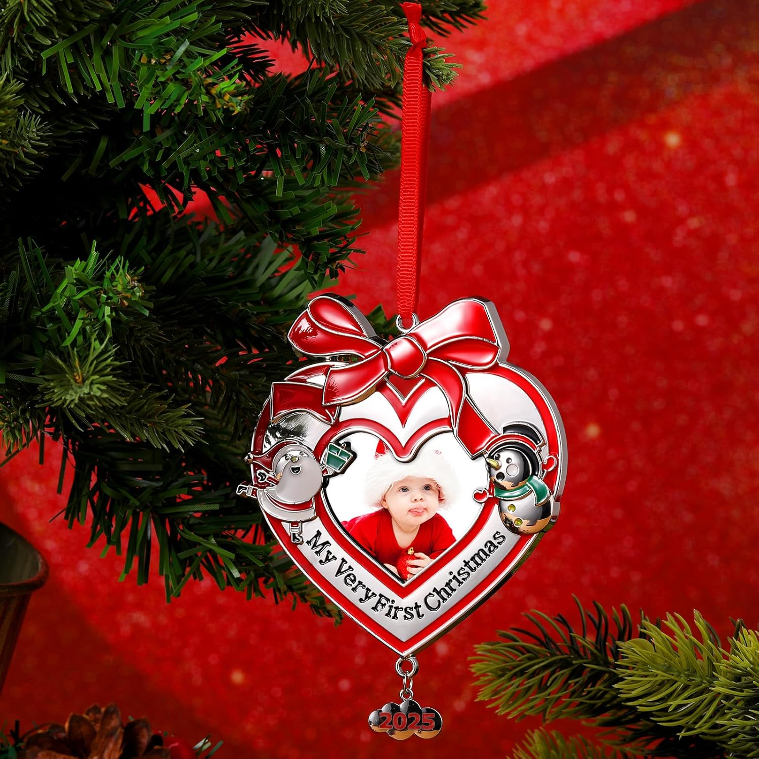 Yookeer Baby'S First Christmas Photo Ornament 2025 My Very First Christmas Photo Frame Xmas Baby'S 1St Keepsake Picture for Newborn Baby Xmas Tree Decor(1 Piece,Heart)