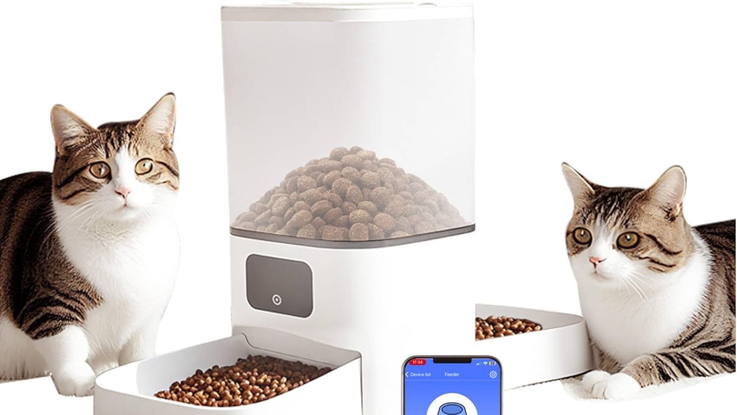 ALUCKKEY Automatic Cat and Dog Feeder for 2 Pets 6L Dry Food Storage & Dispenser, Dual Bowl Design for Peaceful Meal Feed 2 Pets at One Time Smart Wifi APP Control Timer Detachable for Easy Clean image number 5