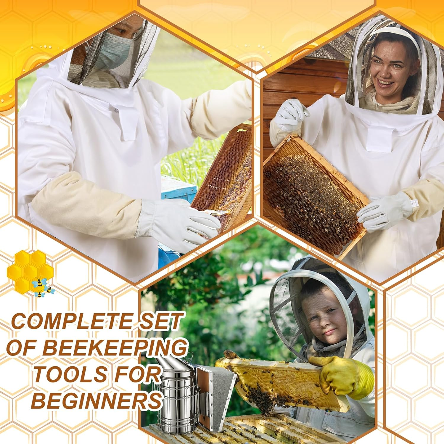 30 Pcs Beekeeping Supplies Beehive Equipment Beekeeping Starter Kit Bee Keeper Supplies All with Jacket Beehive Kit Bee Smoker Uncapping Tool for Beginners Professional Beekeepers(Large) image number 4