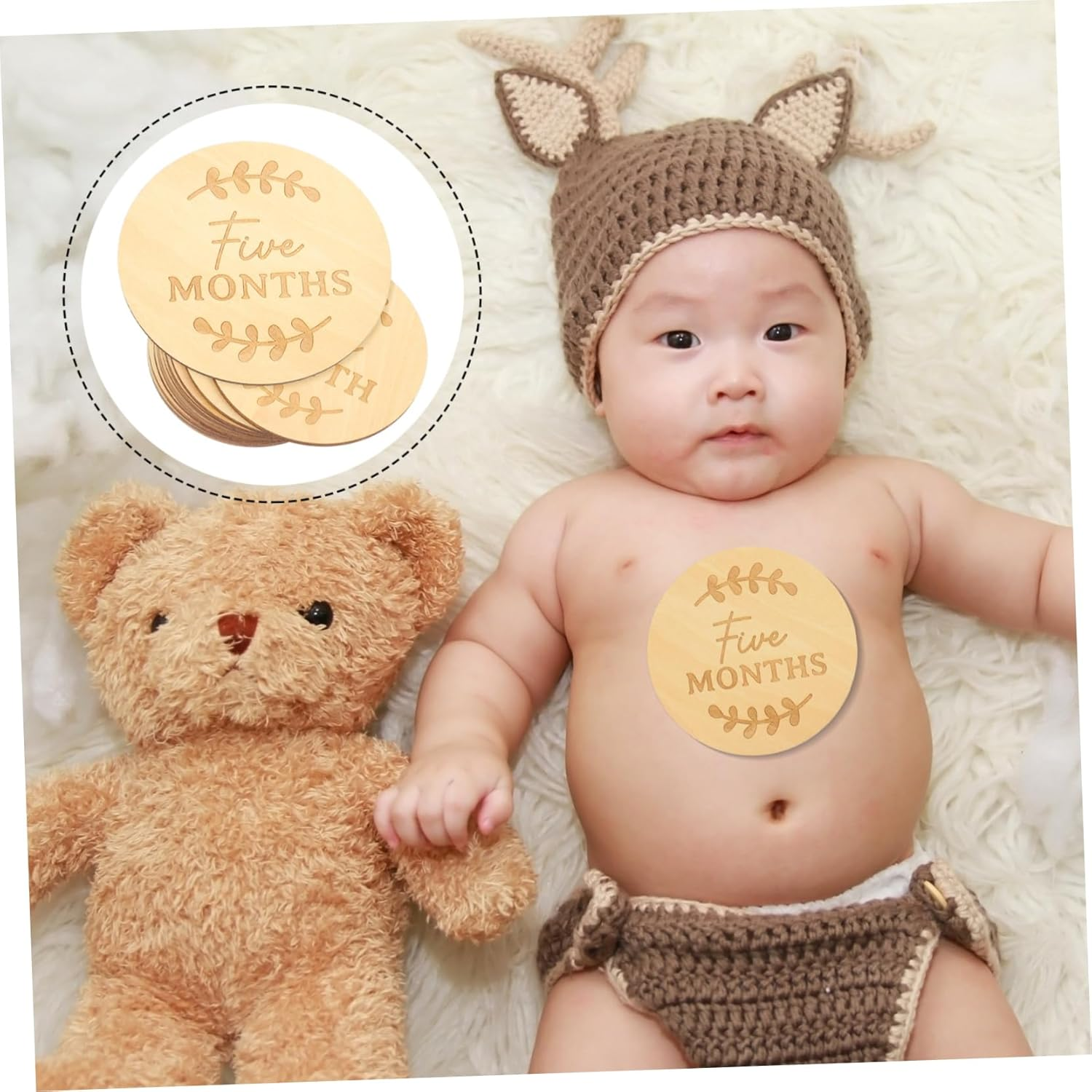 Cabilock 13Pcs Wooden Milestone Sign Monthly Cards Cartoon Marker Newborn Supply Boy Girl Milestone image number 6