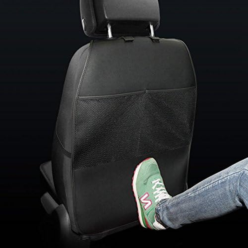 HCMAX 2 Pack Kick Mat Car Seat Back Protector Waterproof Easy to Clean Multifunctional Organizer Storage Bag Travel Accessory PU Leather Black