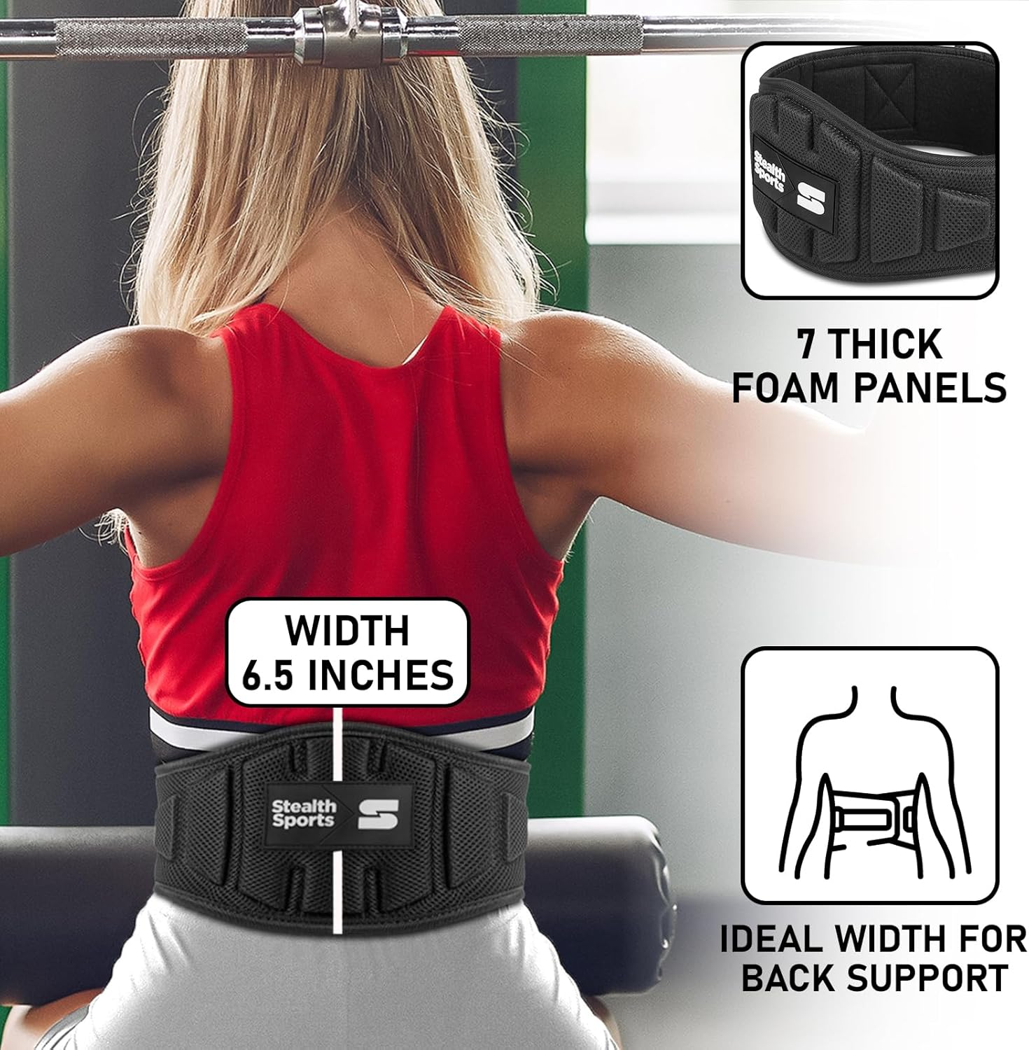 Stealth Sports Weight Lifting Belt &ndash; 6.5&rdquo; Back Support Padded Workout Belt Auto Lock Buckle &ndash; Neoprene Gym Belt Men Women &ndash; Fitness Bodybuilding Training Deadlift Squats Weightlifting Belt image number 5