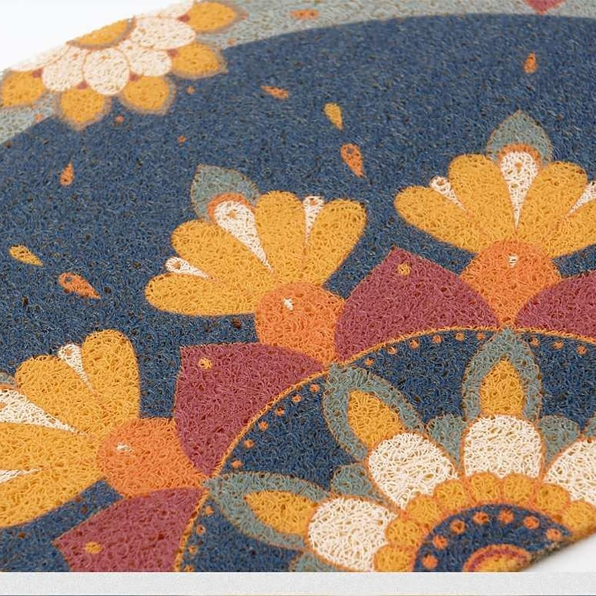 Creative Semi Circular Area Rug anti Slip Door Mat Floor Mats Bedroom Carpet Rugs Entrance Doormat Anti-Slip Mats Rubber Backing, Durable Washable 45&times;90Cm (Blue) image number 6