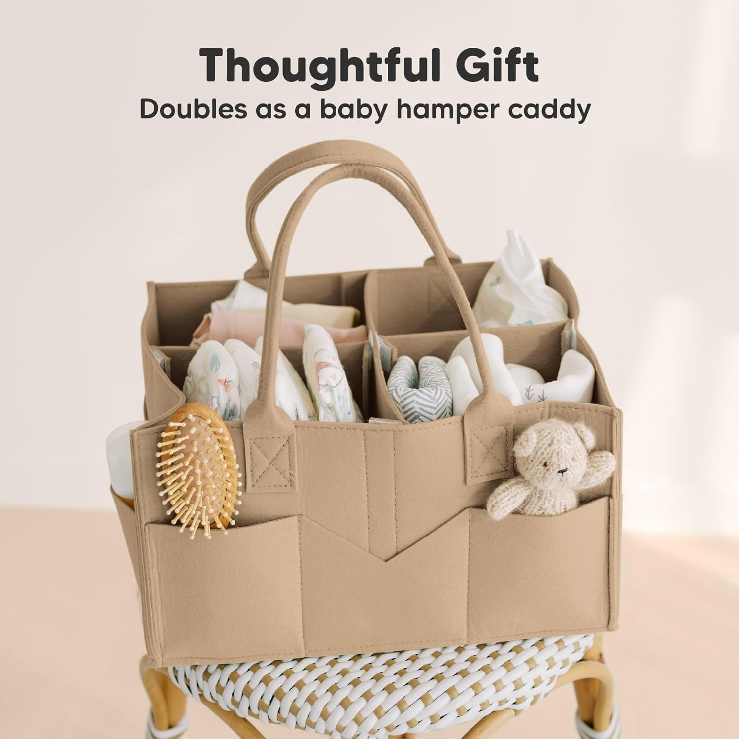 ZANZER All-In-One Diaper Caddy - Nursery & Car Storage Organizer, Portable Changing Table Essential, Baby Gift Basket for Boys & Girls (Taupe) image number 5