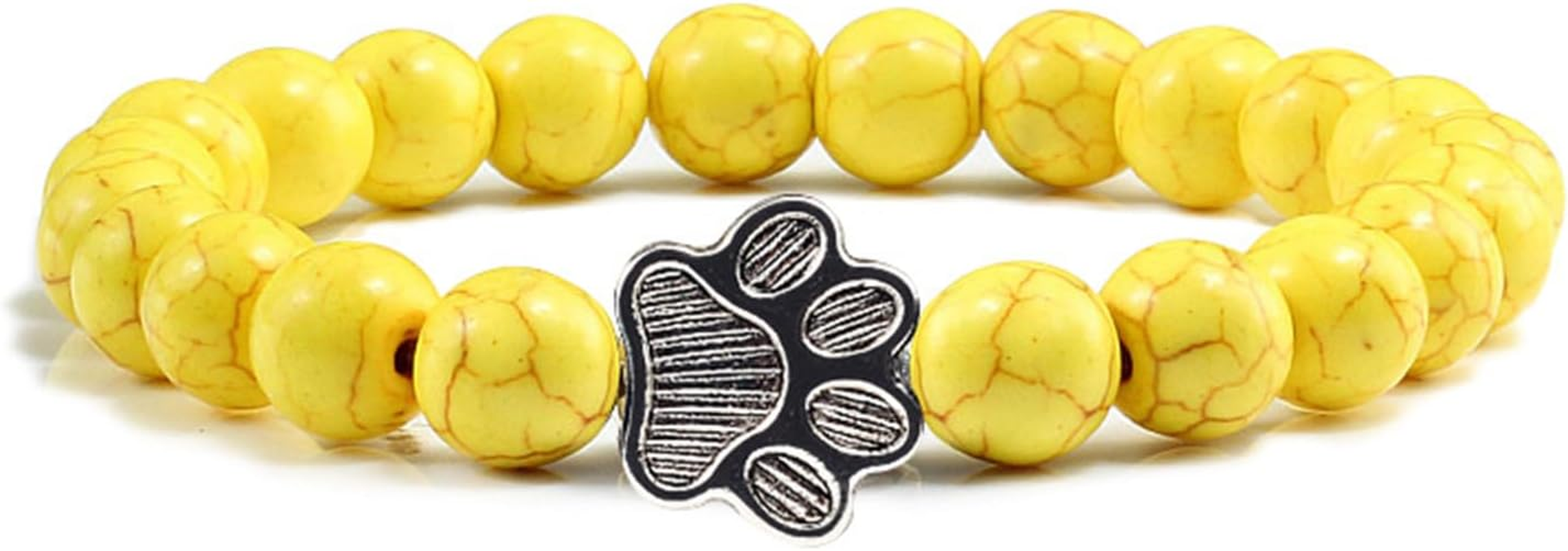 POYAMUSE Lovely Pet Paw Turquoise Beaded Strand Bracelet for Women Men Pet Memorial Jewelry, Cute Dog Cat Paw, Colorful Turquoise Beads - Black Matt image number 4