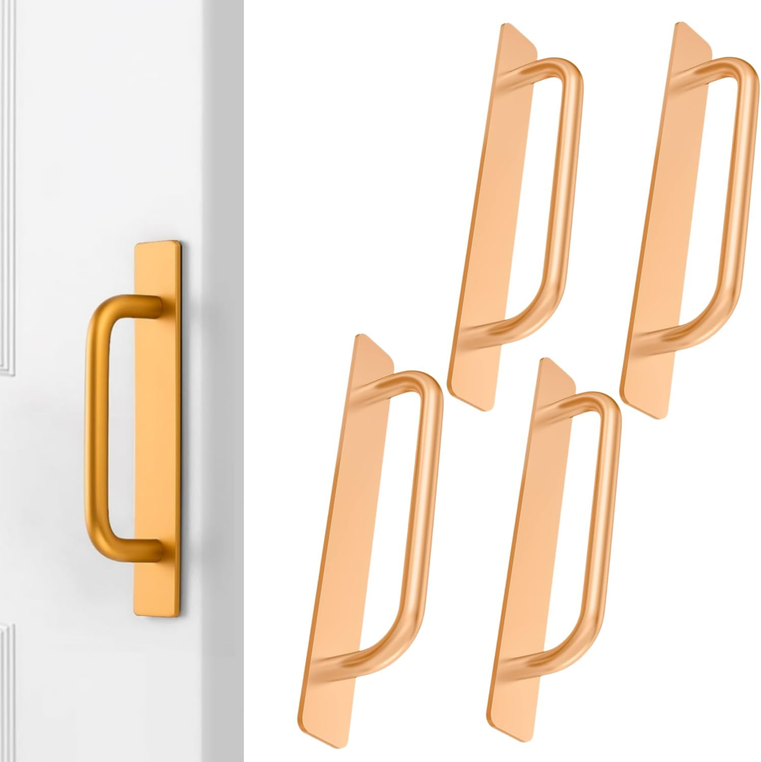 4Pcs Self-Stick Cabinet Drawer Door Handles, Aluminum Alloy Adhesive No Drilling Door Pull Handle for Drawer Closet Sliding Door Kitchen Cabinet, Home Improvement Hardware (Black)