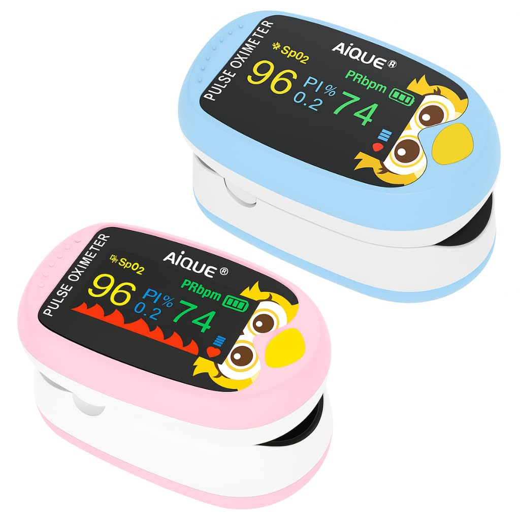 Cute Owl Finger Pulse Kids Oximeter Children Infants Babies Blue Pink | Rechargeable Heart Rate Blood Oxygen Saturation Monitor Spo2 PI LED Display (Pink)