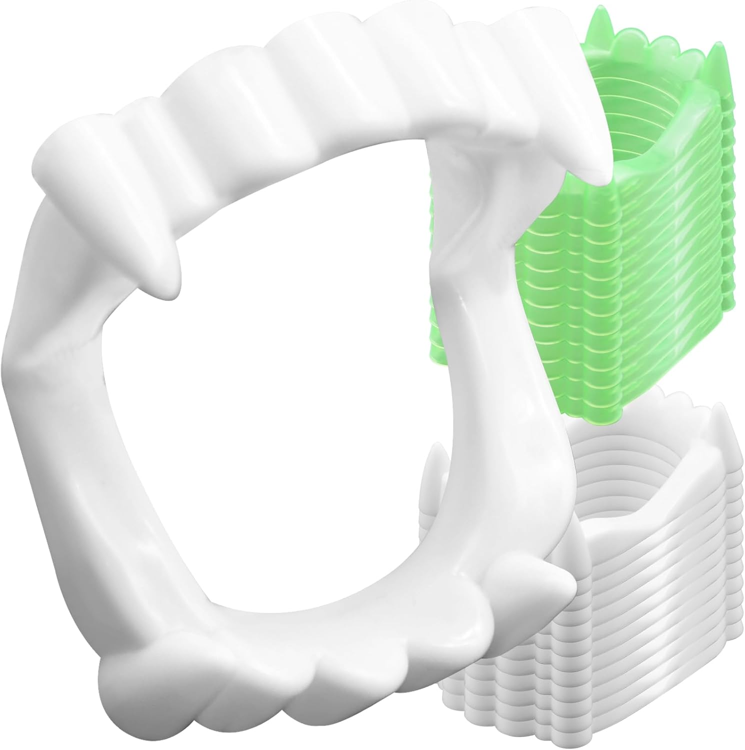 24 Pcs Plastic Vampire Teeth Fake Fangs &ndash; 12 Glow-In-The-Dark and 12 White Vampire Teeth, Halloween Costume Props, Party Supplies and Trick or Treat Accessories image number 3