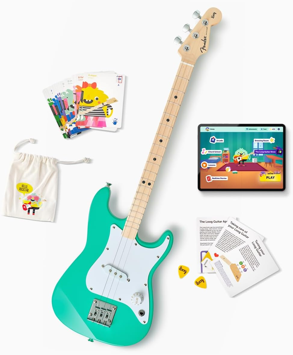 Fender X Loog 3-String Stratocaster Electric Kids Guitar 3 String Beginner Kit (Seafoam Green) image number 4