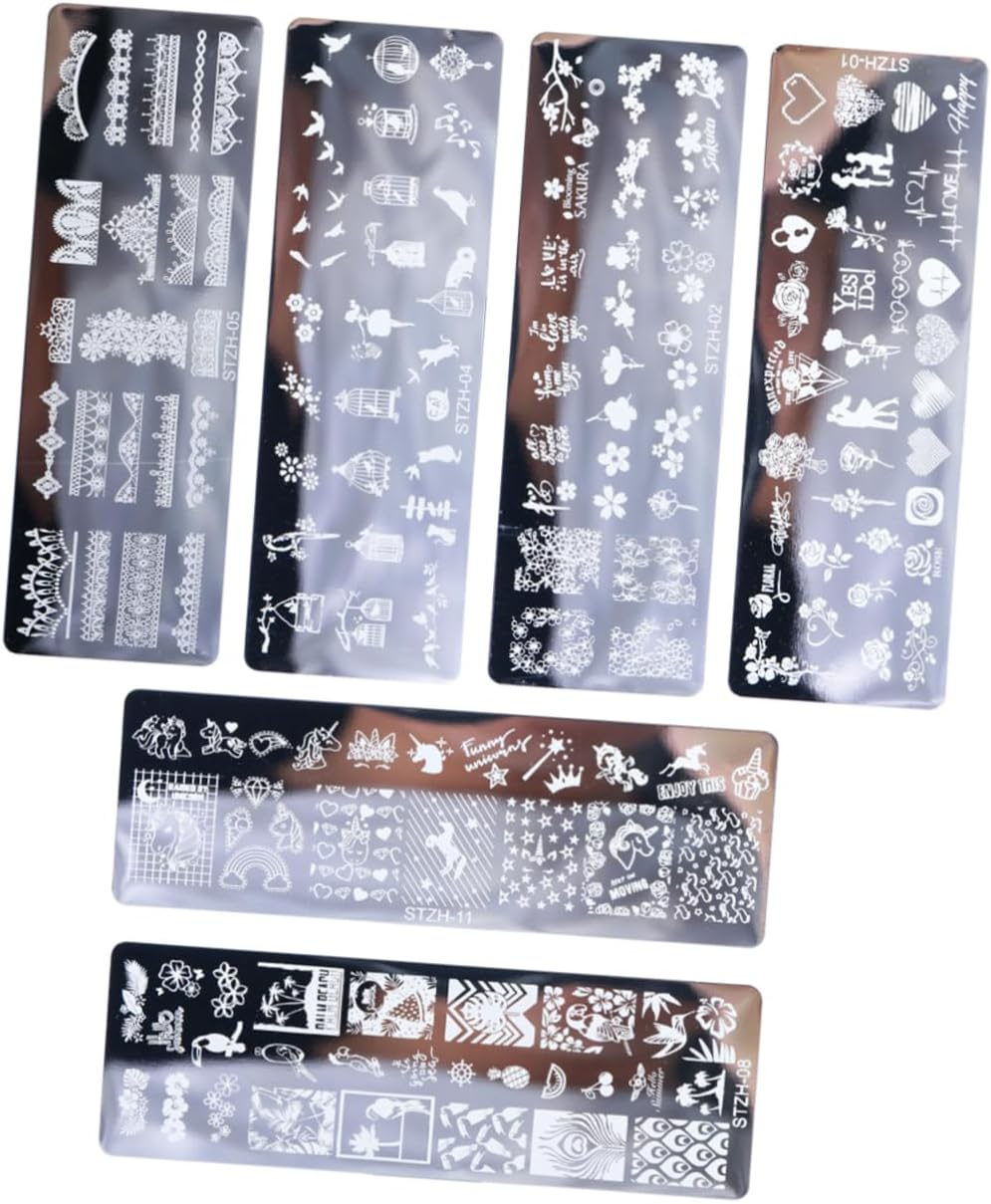 IWOWHERO 6Pcs Nail Art Stamping Plates Steel Nail Templates Deeply Carved Patterns for DIY Manicure Suitable for Beginners and Professionals image number 2