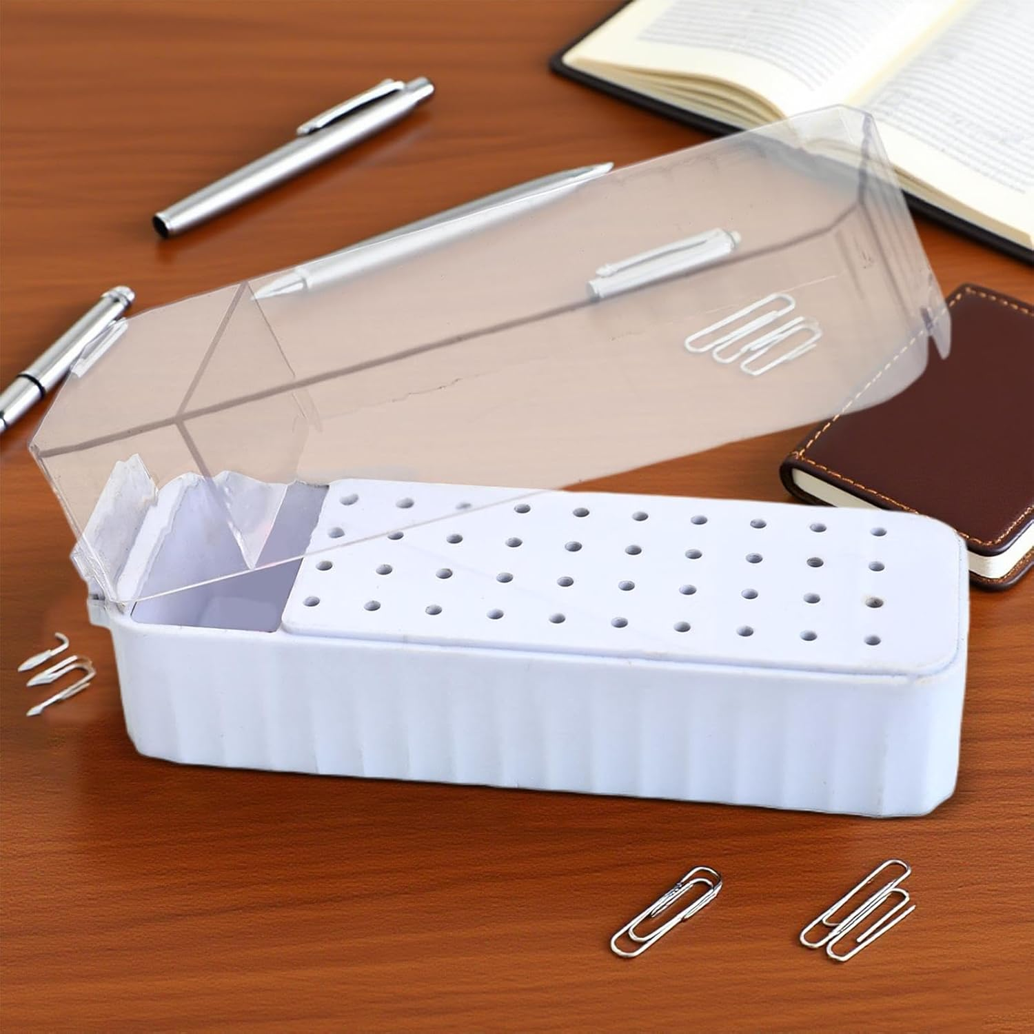 Jiimhte Nail Drill Bit Case, 40-Hole Nail Drill Bit Organizer, Transparent Lid Display Box Dustproof Grinding Tips for Home Manicure Gel Polish Removal Pedicure Prep Cuticle Care