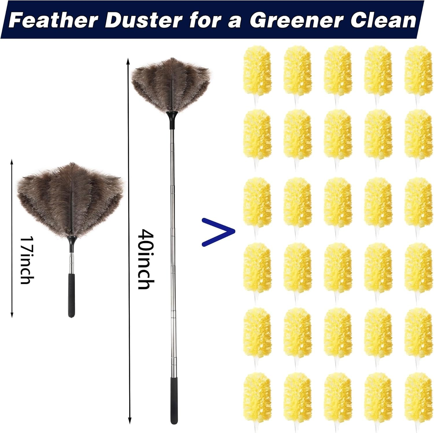 Extendable Ostrich Feather Duster - 40 Inches Fluffy Long Handle Reusable Feather Duster for Cleaning Ceiling Fan,Pendant Lamp, High Ceiling, Blinds, Furniture image number 3