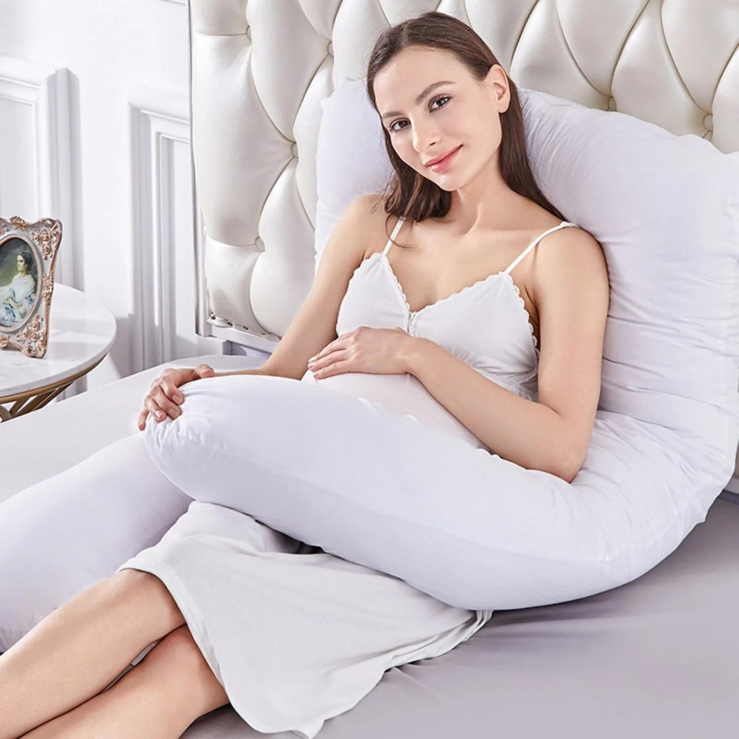 Gominimo Pregnancy Pillows, Cooling U Shaped Body Pillow for Sleeping, Maternity Pillow for Pregnant Women, Velvet Fabric and Polyester Filling, 123X70Cm (White) image number 2