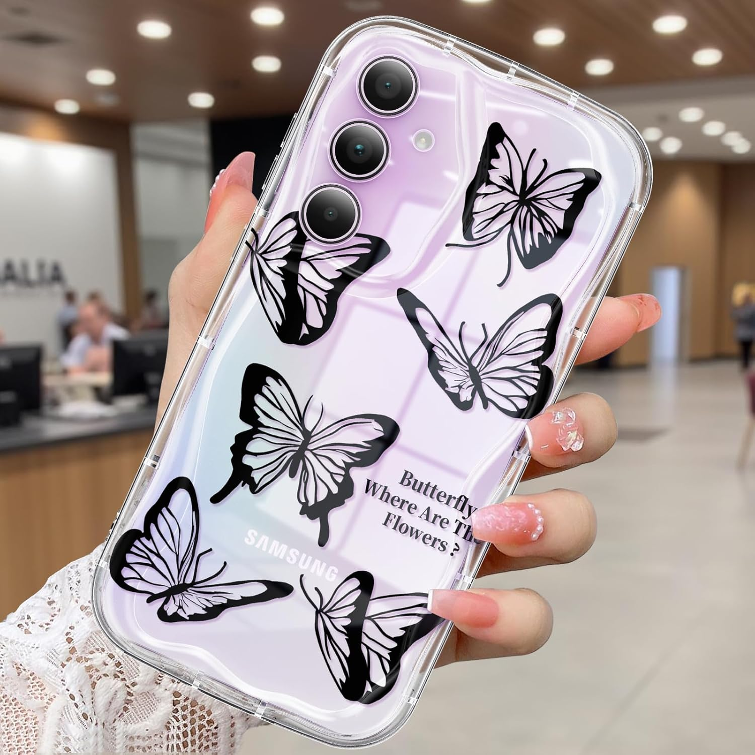 CASBST Compatible for Samsung Galaxy A32 5G Case, Pretty Butterfly Print Three-Dimensional Wave Clear Case for Girls Women, Soft Full Package Anti-Fall Cover for Galaxy A32 5G, Silver Butterfly
