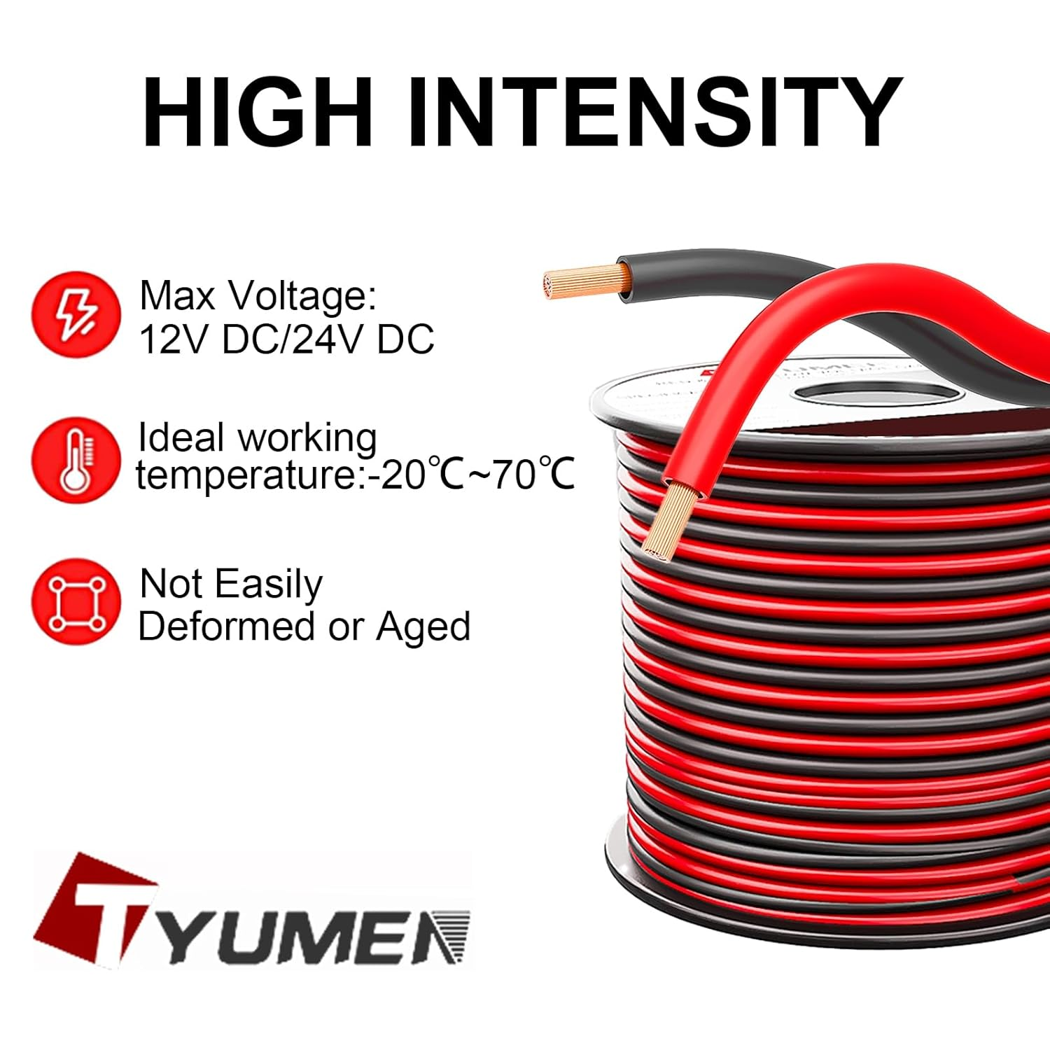 TYUMEN 40FT 18 Gauge 2Pin 2 Color Red Black Cable Hookup Electrical Wire LED Strips Extension Wire 12V/24V DC Cable 18AWG Flexible Wire Extension Cord for LED Ribbon Lamp Tape Lighting image number 2
