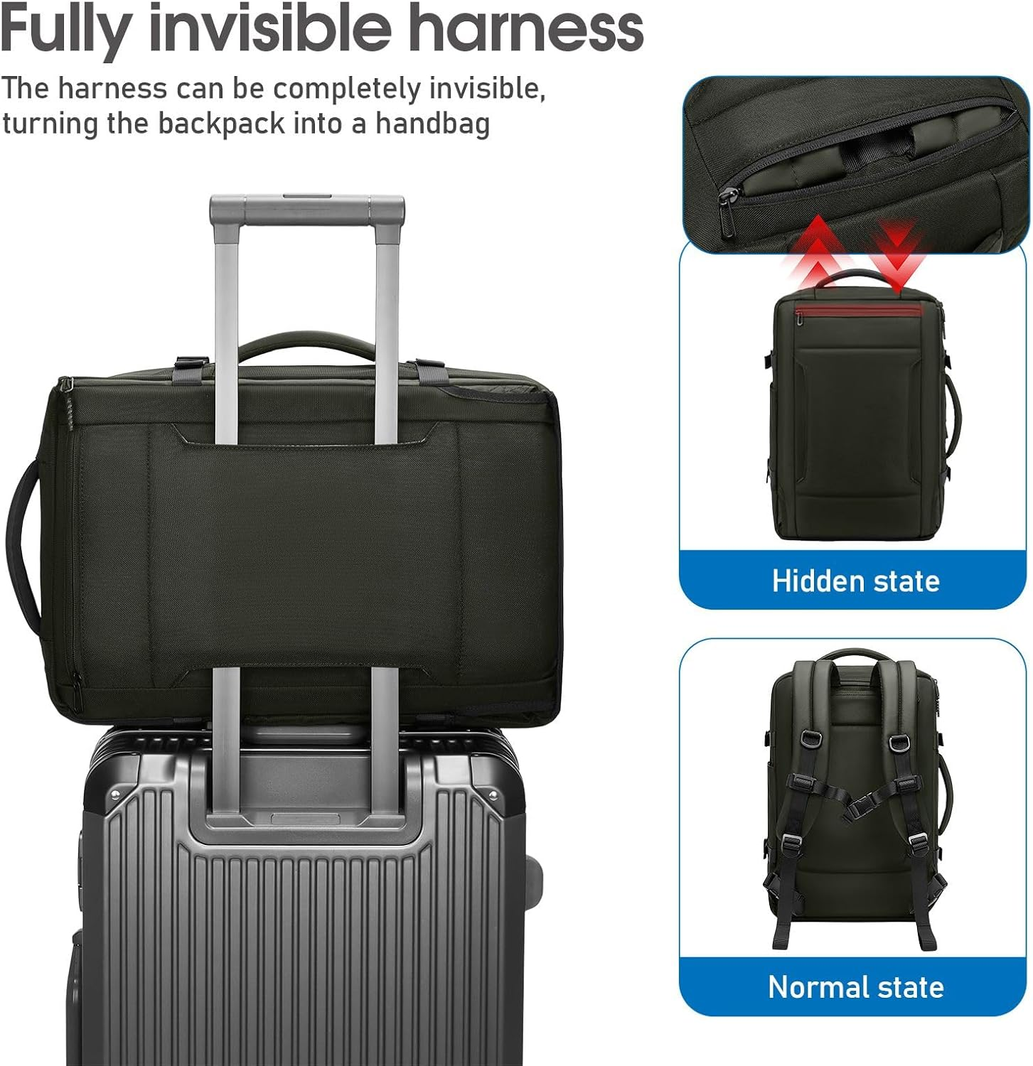 Vacuum Compression Travel Backpack Expandable Carry on Backpack Waterproof Bag Ideal for Laptop Travel Business Camping 22L-45L Army Green image number 2