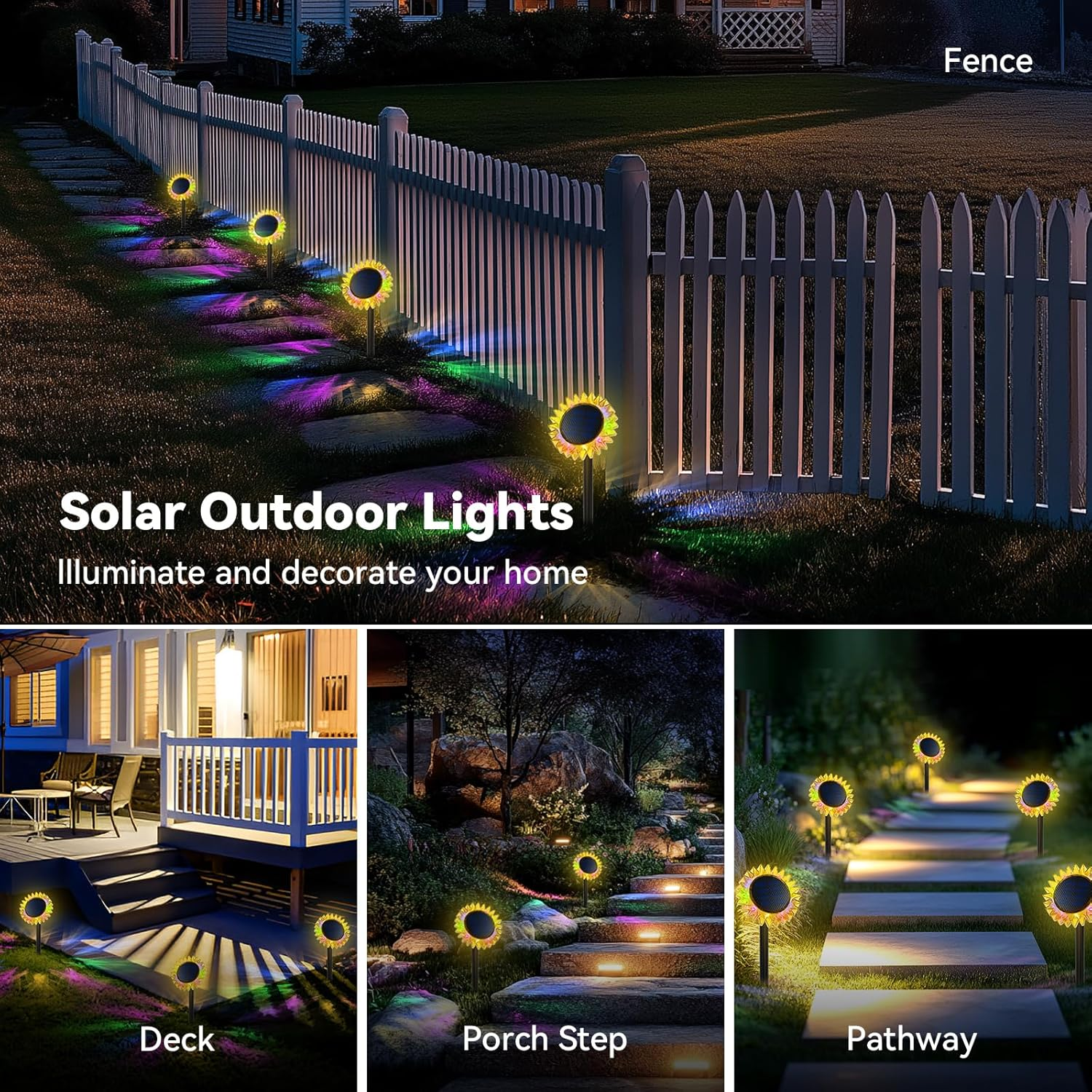 Hogni Solar Sunflower Lights Outdoor，4 Pack Autumn Garden Decorative LED Light，Upgraded Solar Panel,Sidewalk, Driveway, Lawn Lighting.（Color） image number 3