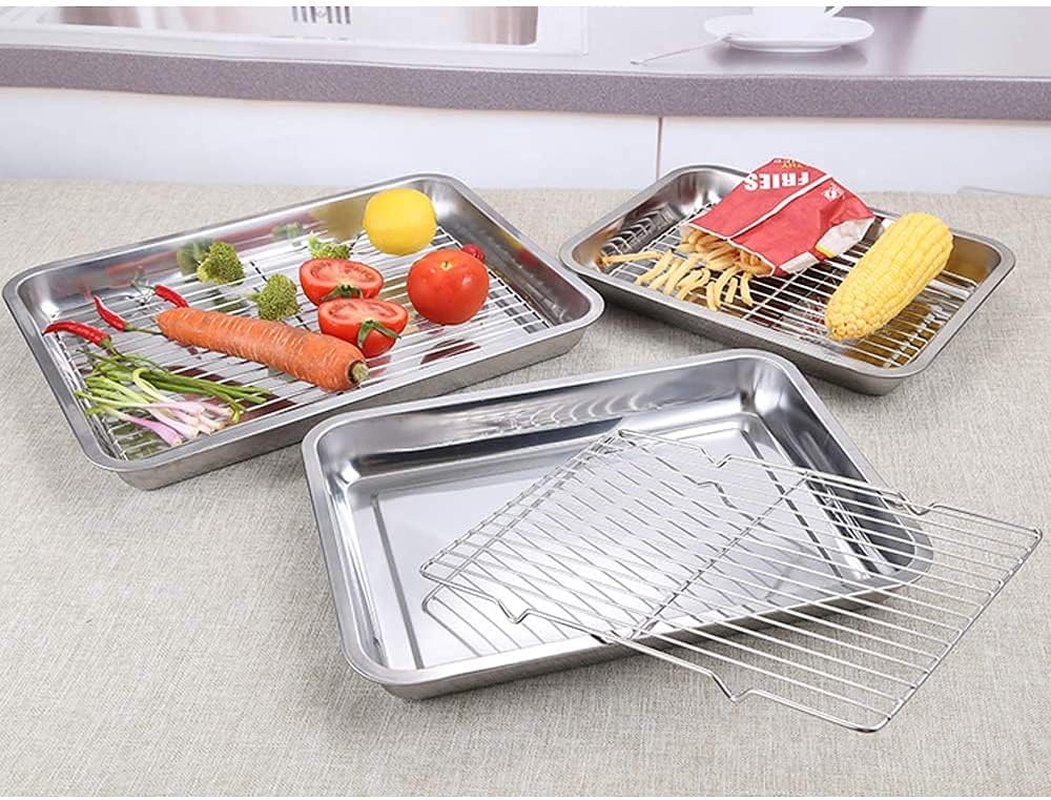 Qcfang Baking Sheet and Rack Set 15.7X11.8 Inch Stainless Steel Baking Pan Cookie Sheet with Cooling Rack Rectangle Toaster Oven Baking Pans Tray Sheet with Cooling Rack image number 6